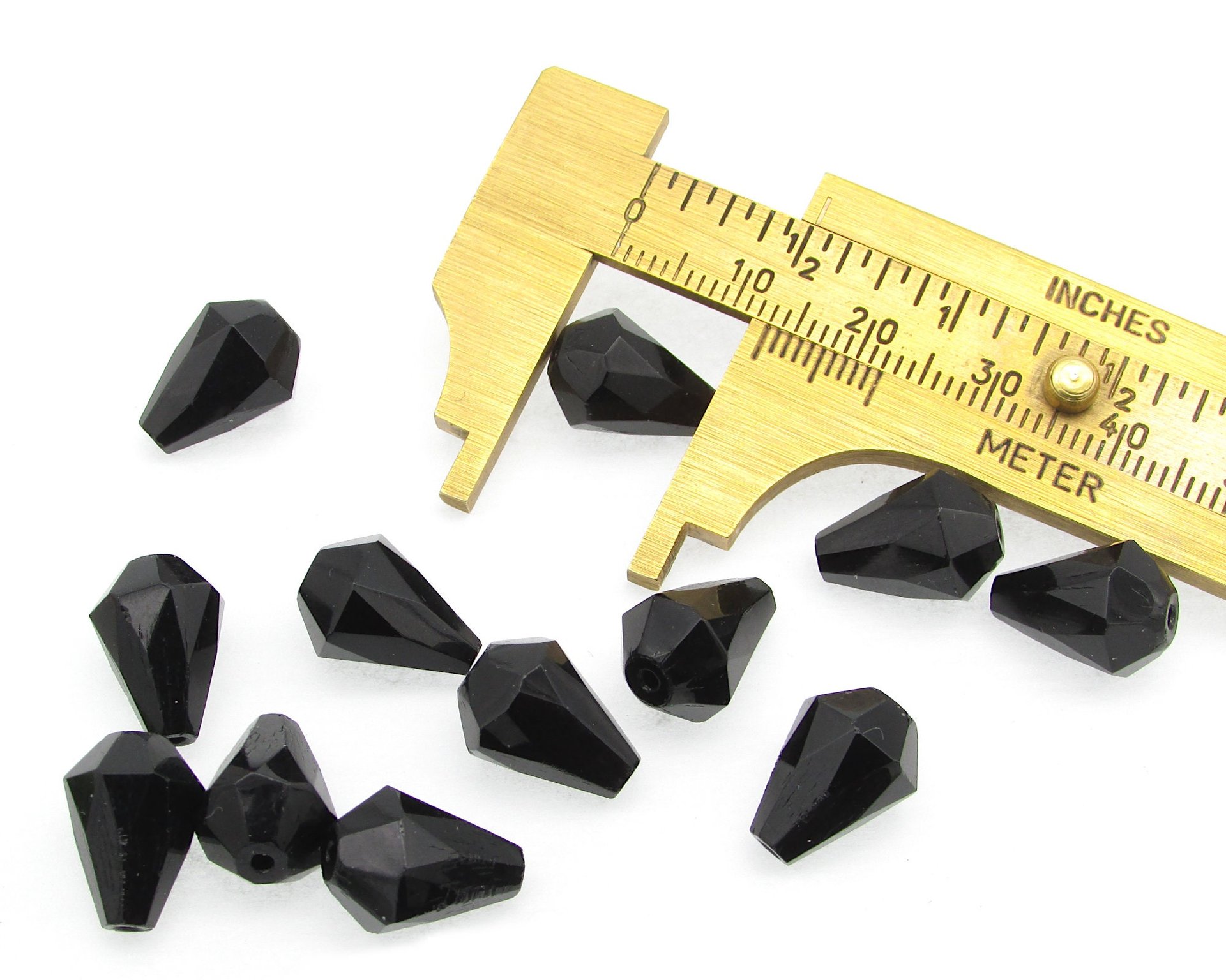 Jet Faceted Teardrop Fire Polished Glass Beads