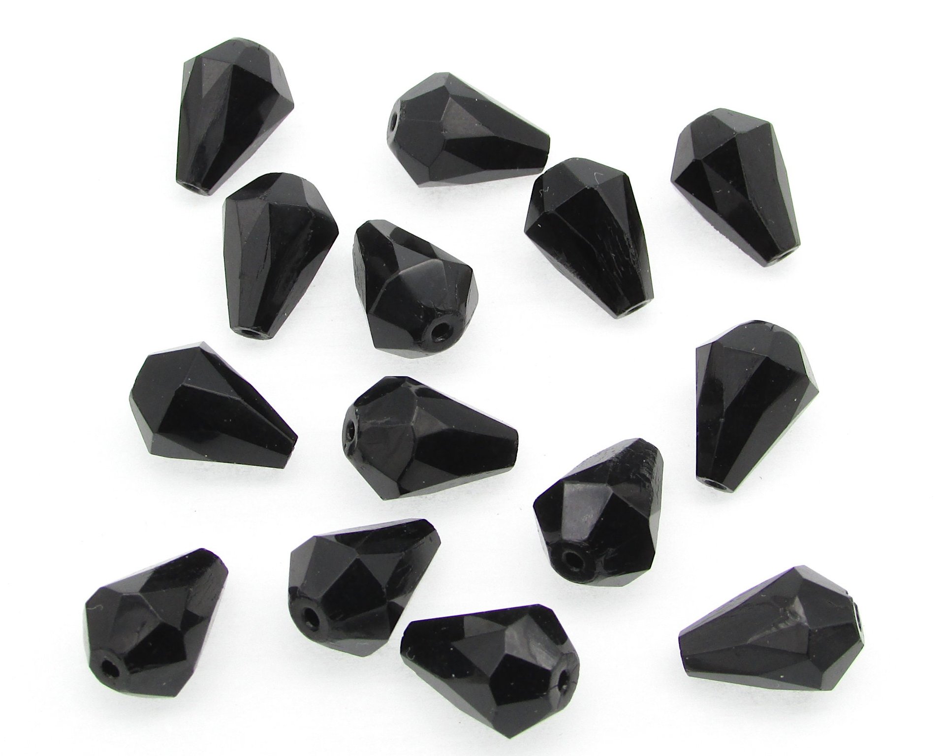 Jet Faceted Teardrop Fire Polished Glass Beads