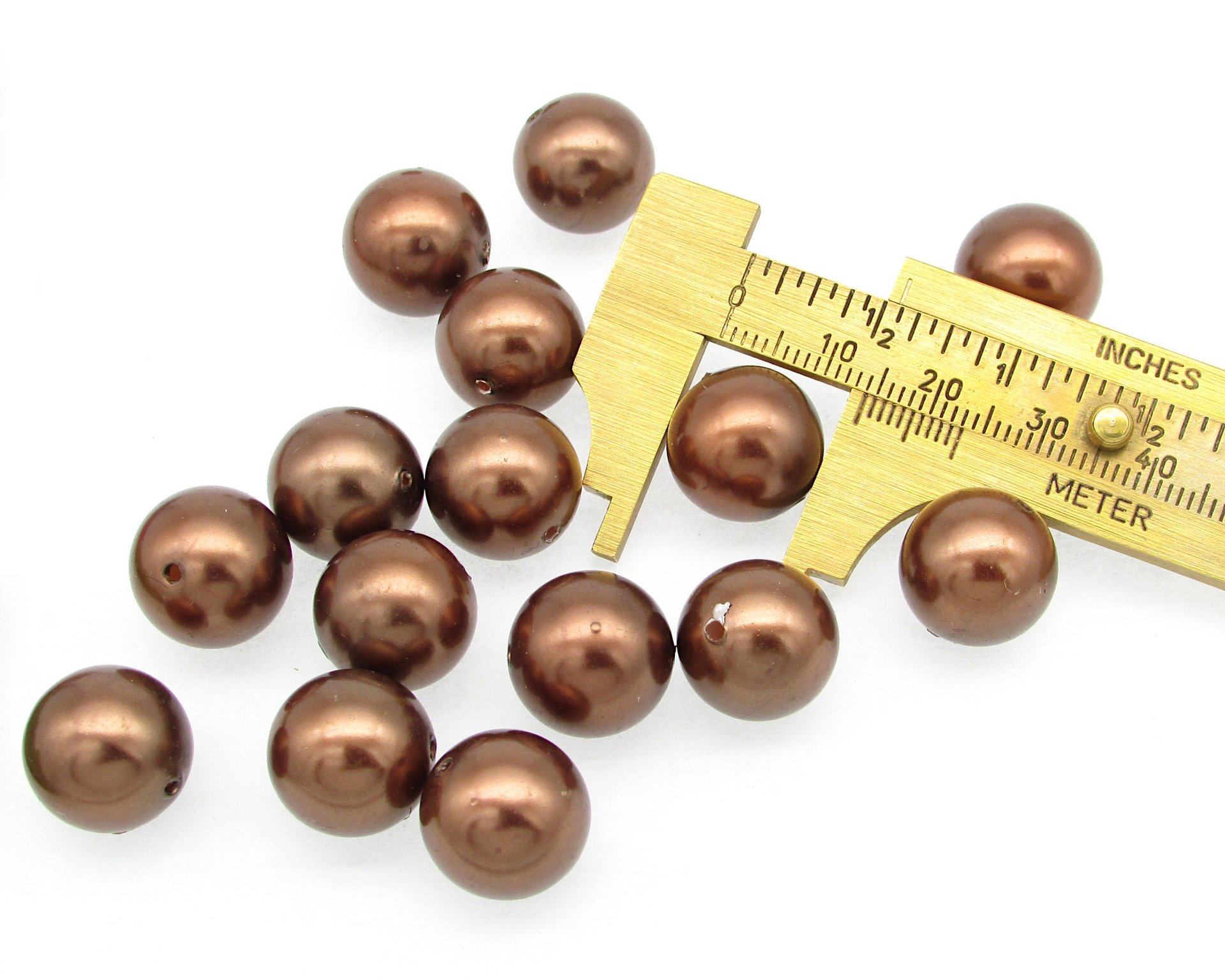 14mm Round Plastic Pearls, Vintage Opaque Bronze Lustre Beads