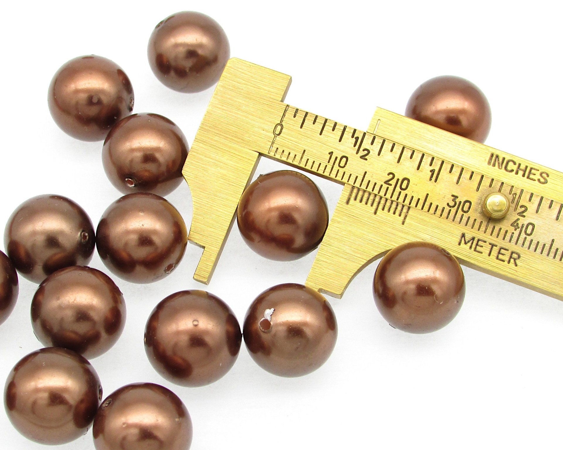 14mm Round Plastic Pearls, Vintage Opaque Bronze Lustre Beads