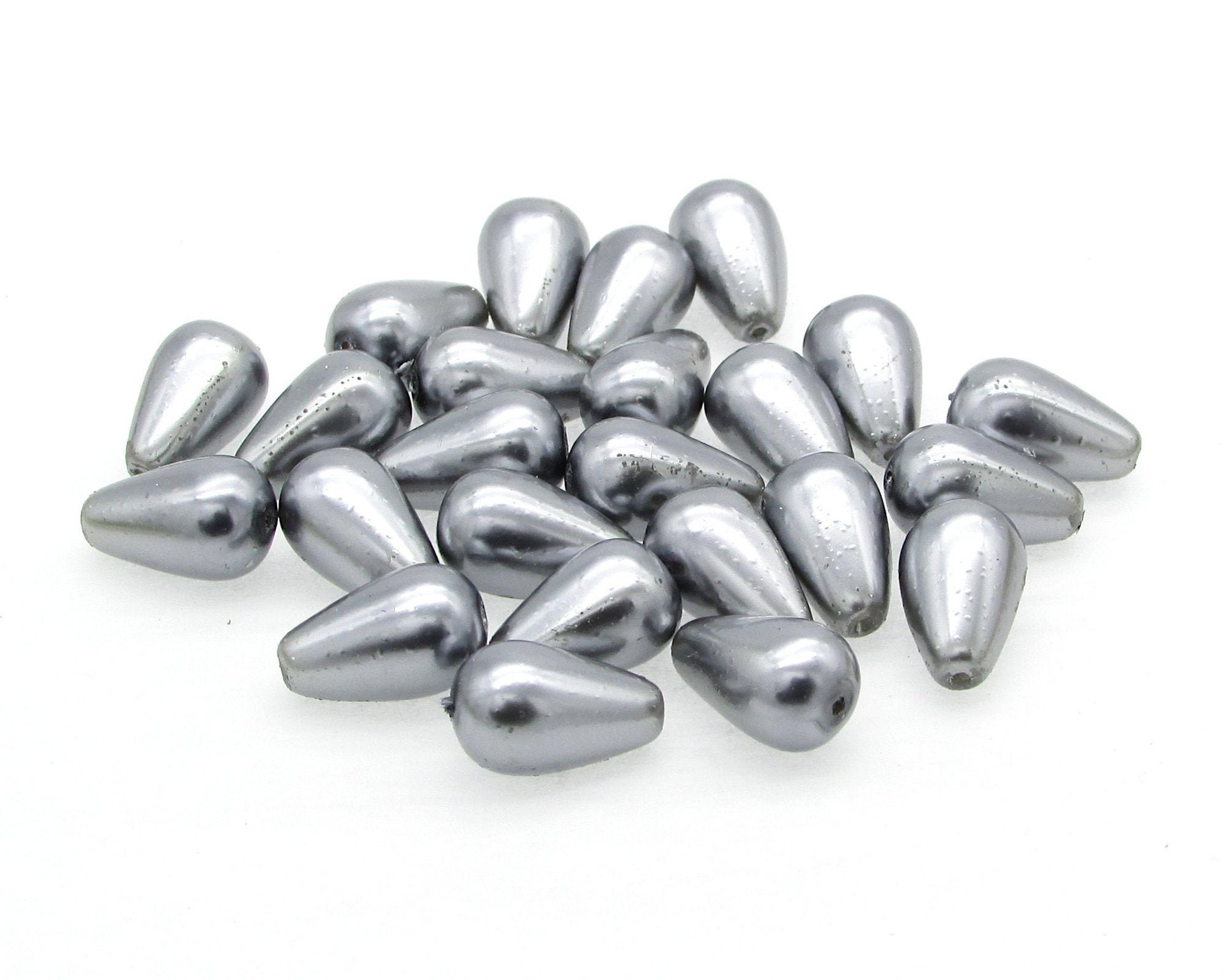 12x7mm Teardrop Beads, Metallic Gray Czech Glass Pearls