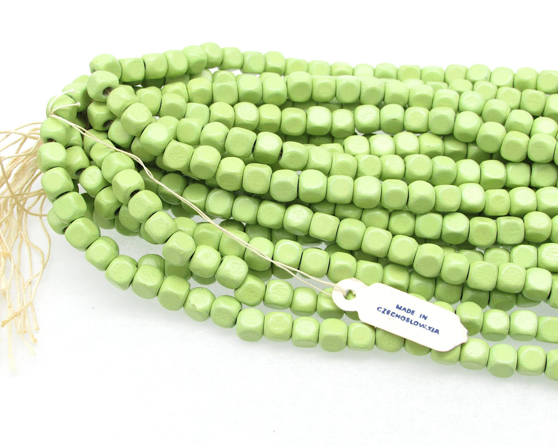 5mm Cubes, Light Green Vintage Czech Wood Beads, 21" Strand