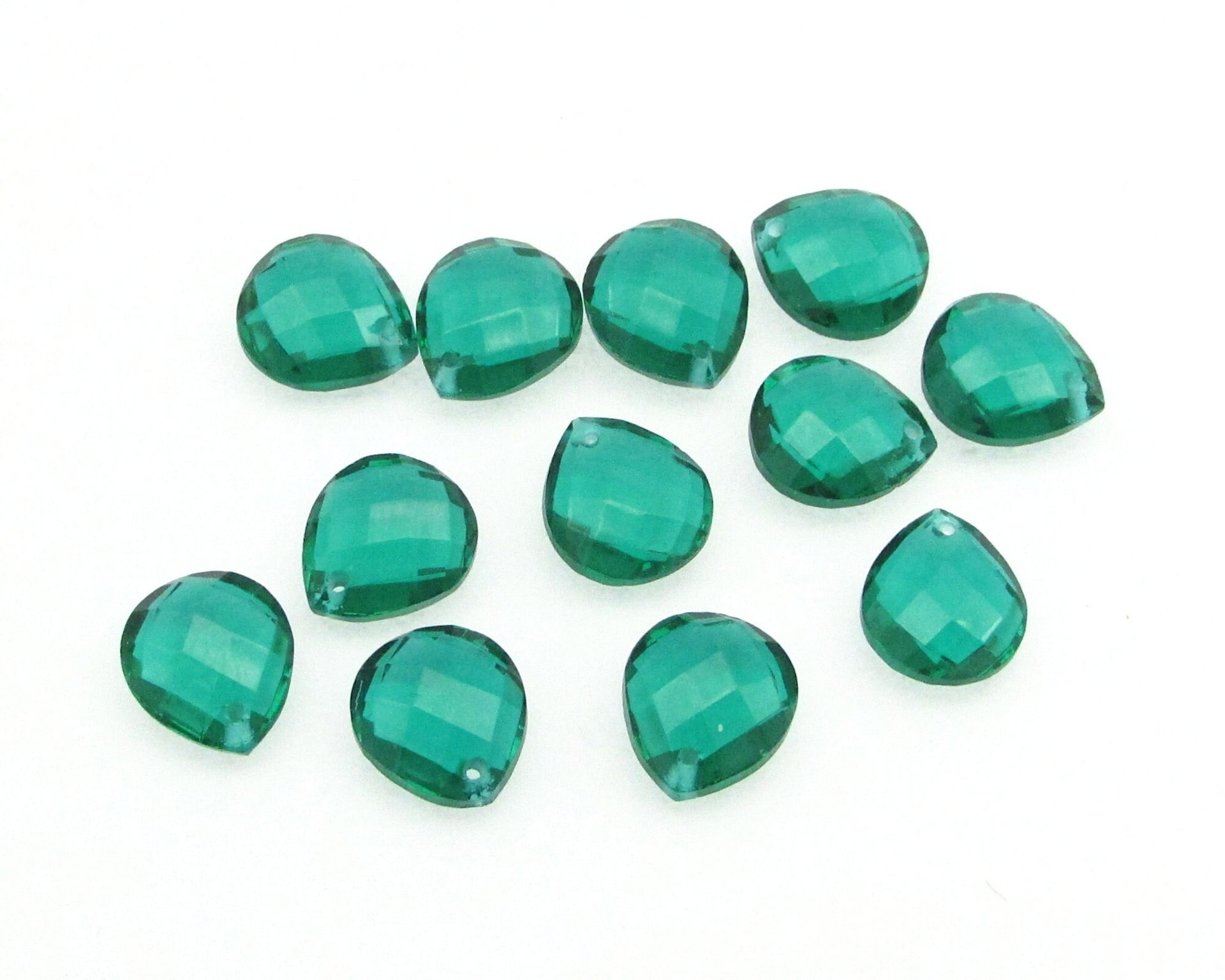 11x10mm Flat Teardrop Beads, Translucent Green Faceted Briolettes