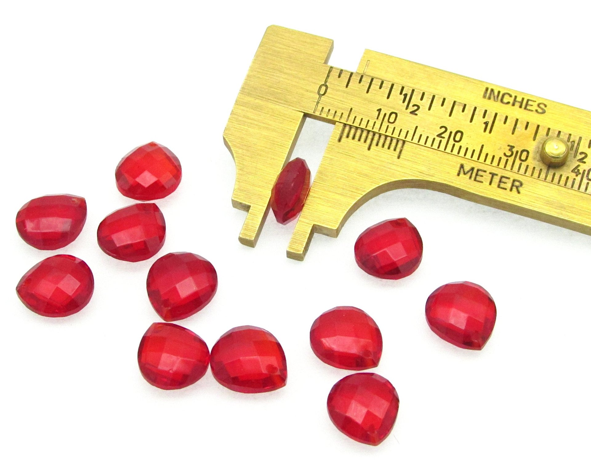11x10mm Flat Teardrop Beads, Translucent Red Faceted Briolettes