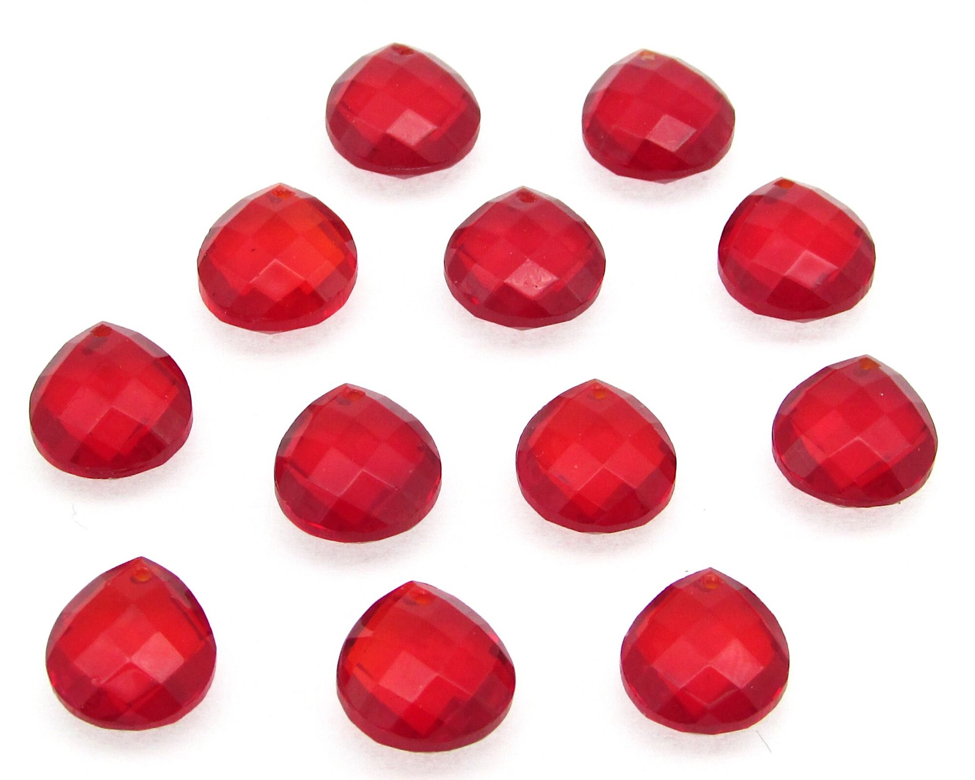 11x10mm Flat Teardrop Beads, Translucent Red Faceted Briolettes