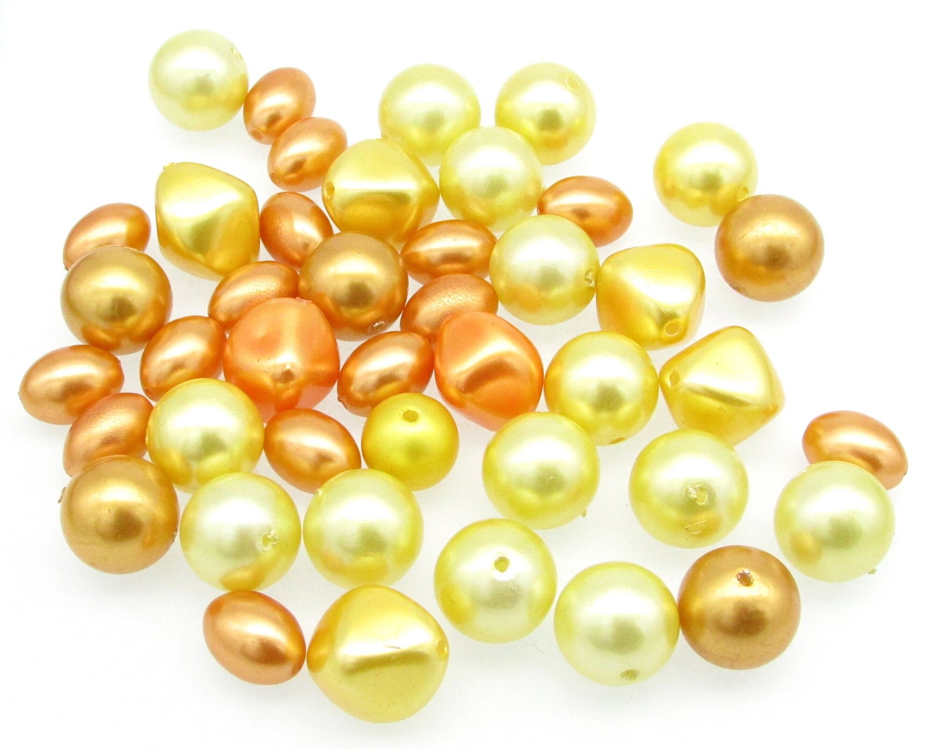 Vintage Plastic Faux Pearl Beads, Yellow and Orange Mix