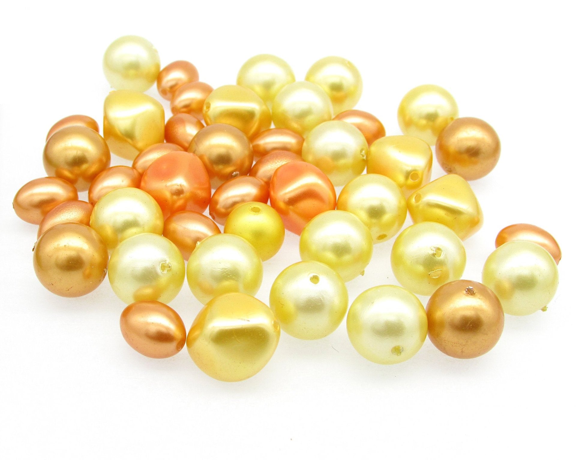 Vintage Plastic Faux Pearl Beads, Yellow and Orange Mix