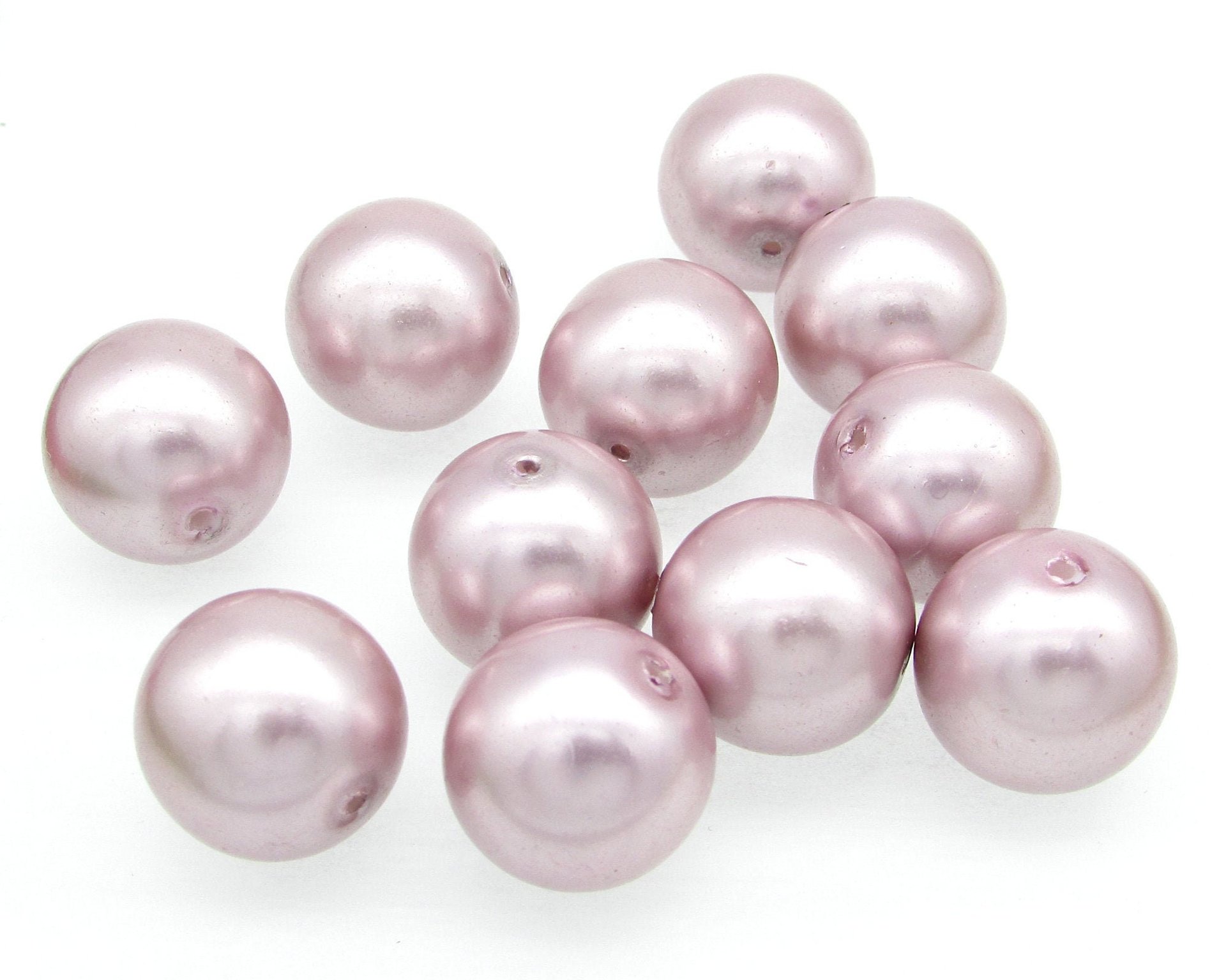 16mm Round Glass Beads, Opaque Mauve Czech Faux Pearls (11)