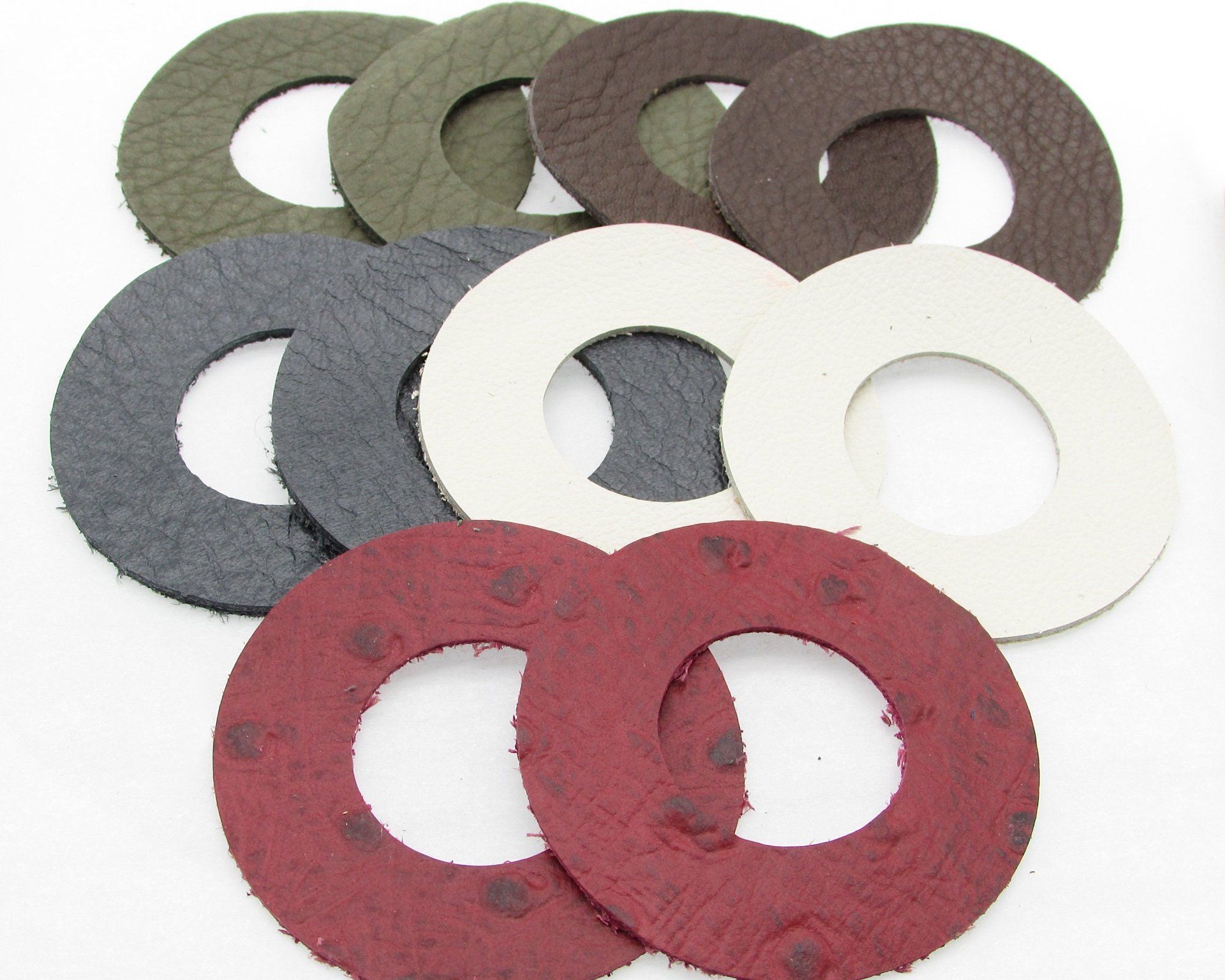 Large Donut Pendants, Die Cut Upcycled Genuine Leather Circles (10)