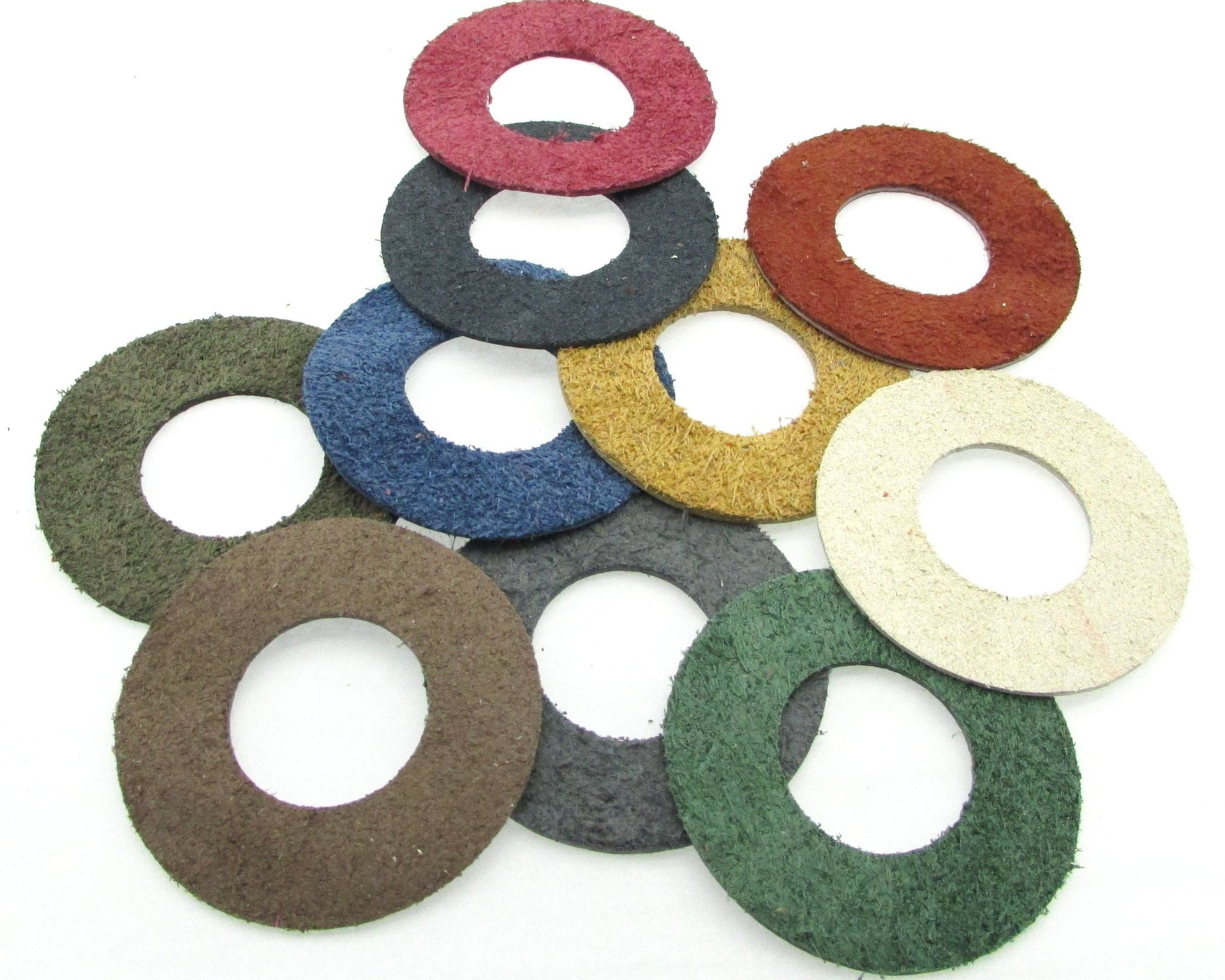 Large Donut Pendants, Die Cut Upcycled Genuine Leather Circles (10)