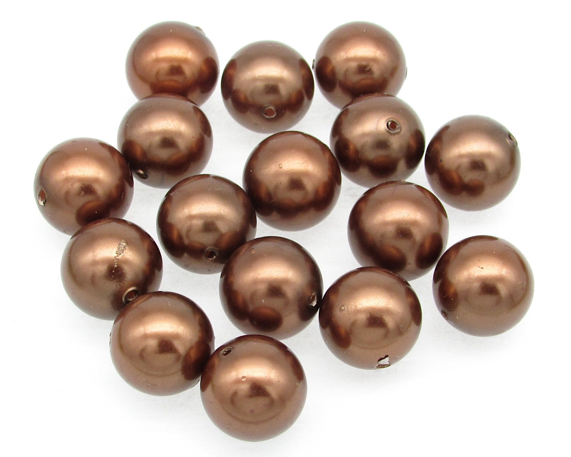 14mm Round Plastic Pearls, Vintage Opaque Bronze Lustre Beads