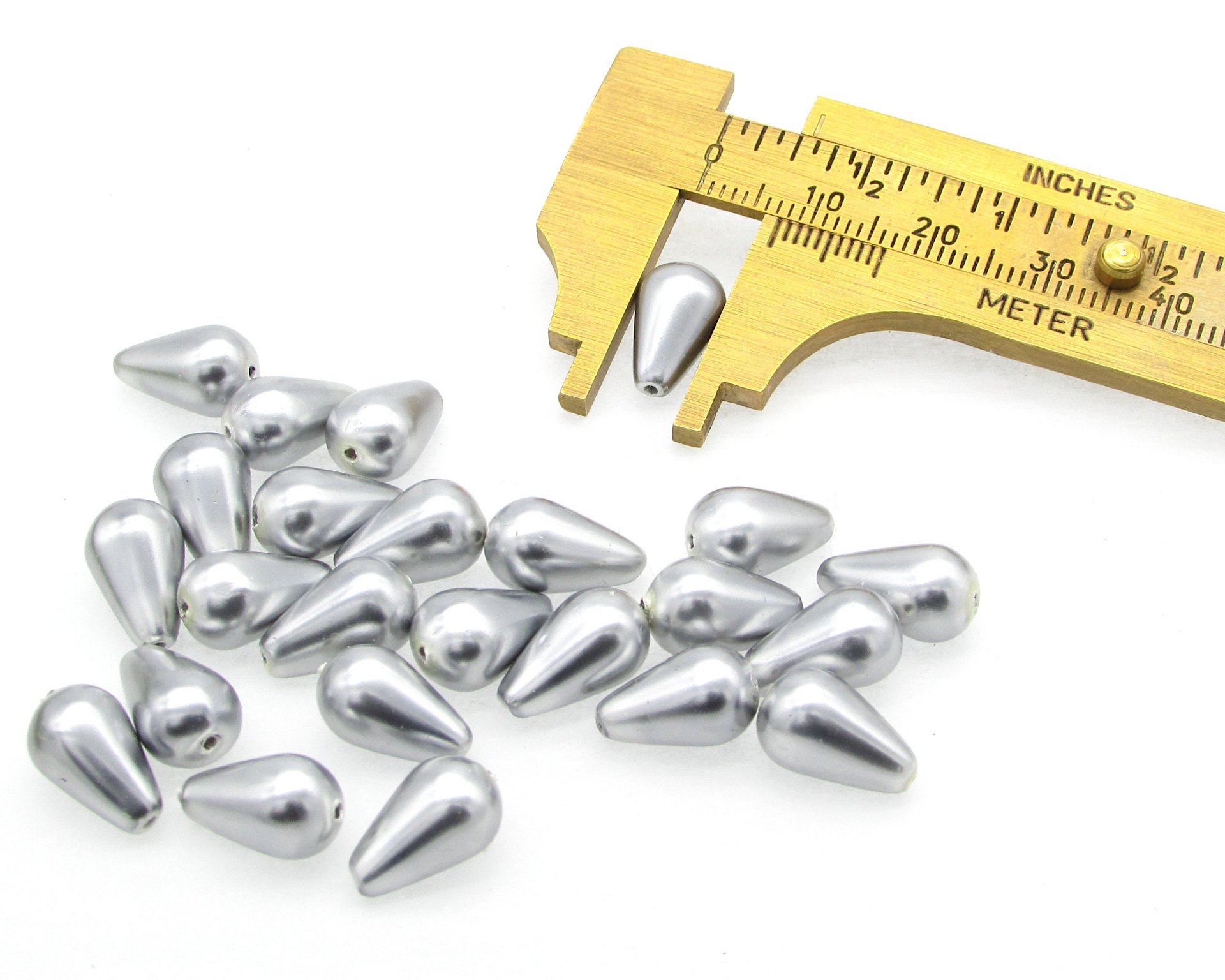 12x7mm Teardrop Beads, Metallic Gray Czech Glass Pearls