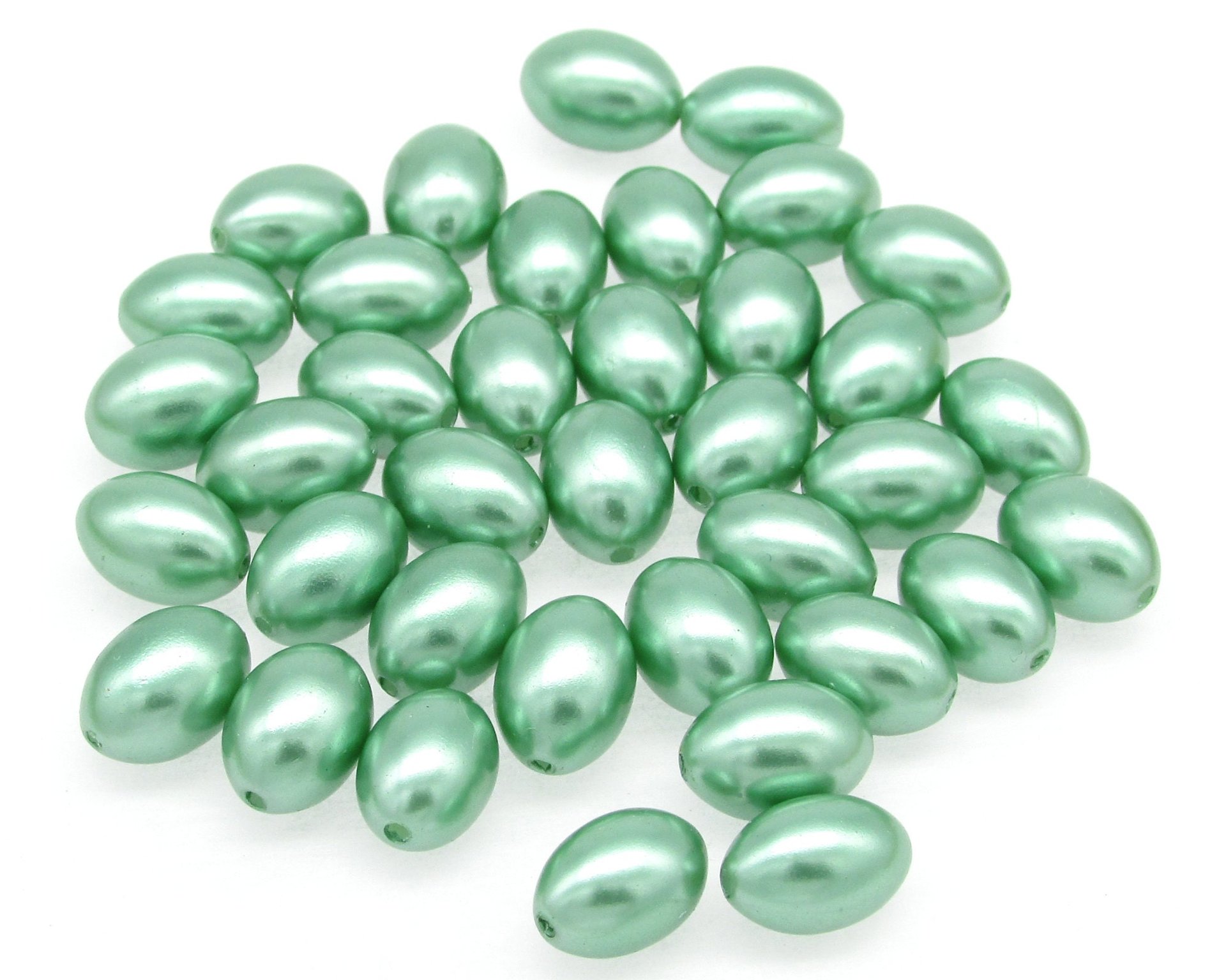 11mm Oval Rice Beads, Vintage Green Plastic Pearls
