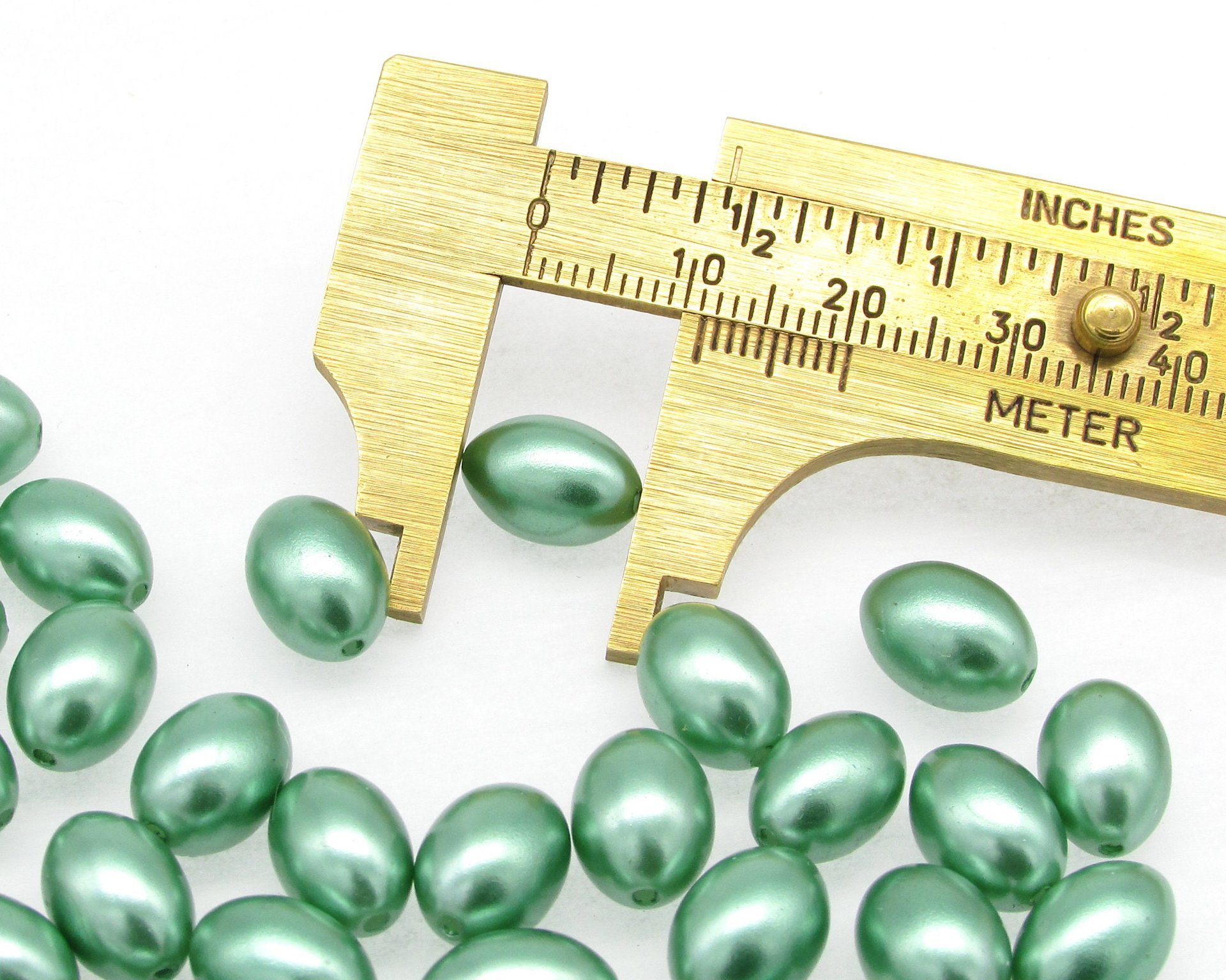 11mm Oval Rice Beads, Vintage Green Plastic Pearls