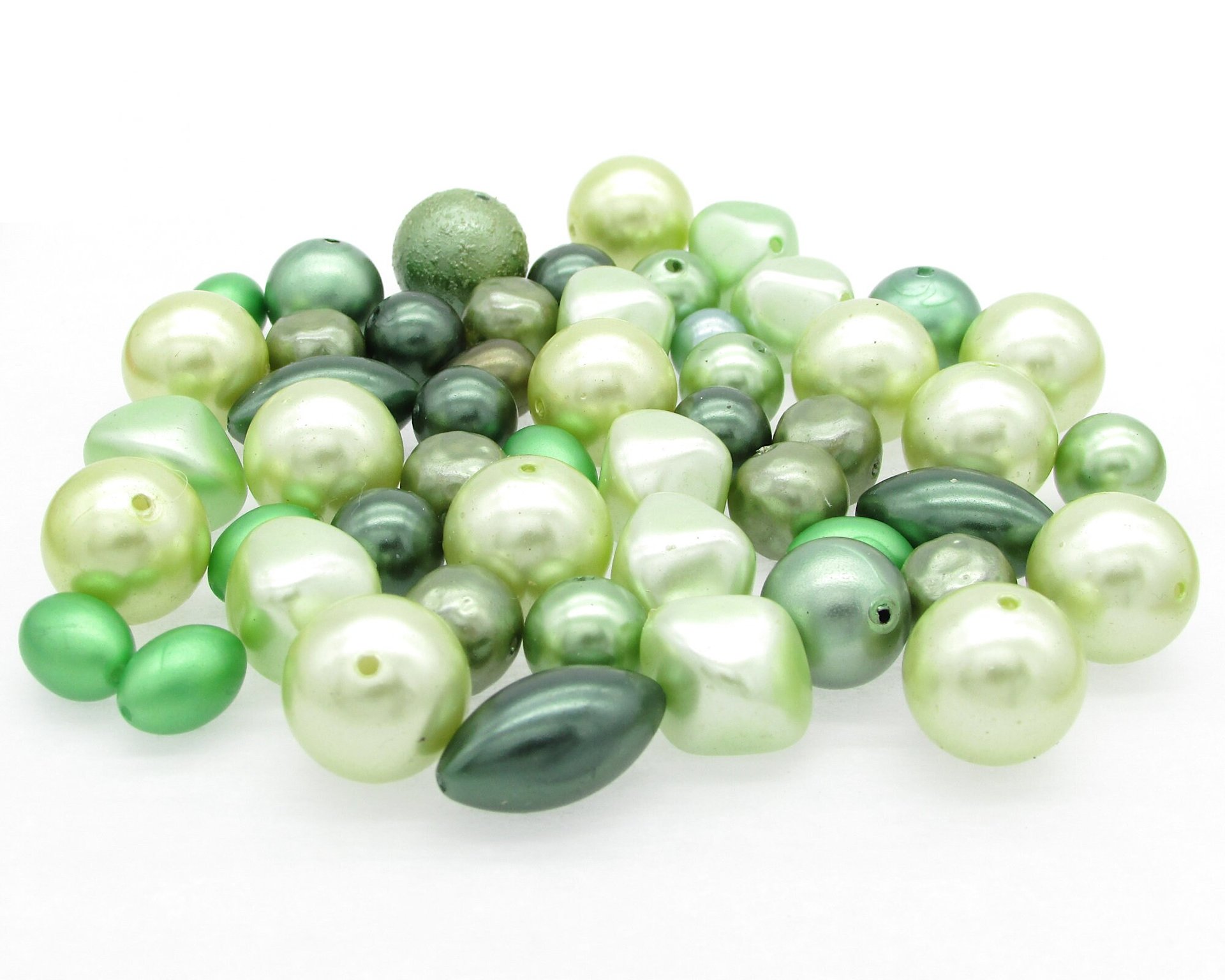 Green Plastic Pearl Bead Mix, 8mm-15mm Assorted Shapes