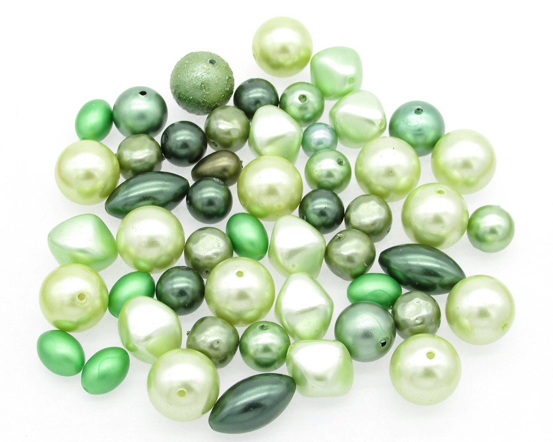 Green Plastic Pearl Bead Mix, 8mm-15mm Assorted Shapes