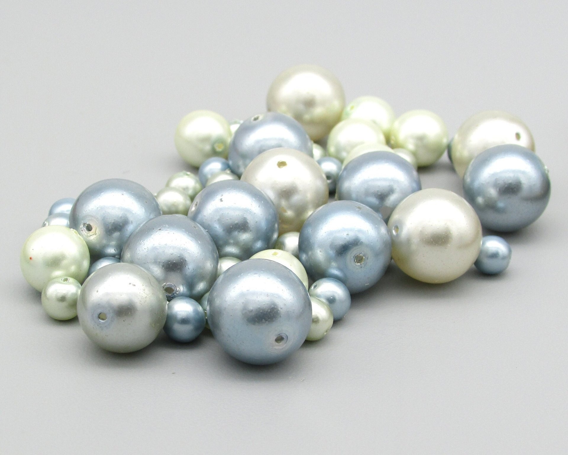 6-14mm Bead Mix, Light Blue and Pale Gray Glass Pearls 