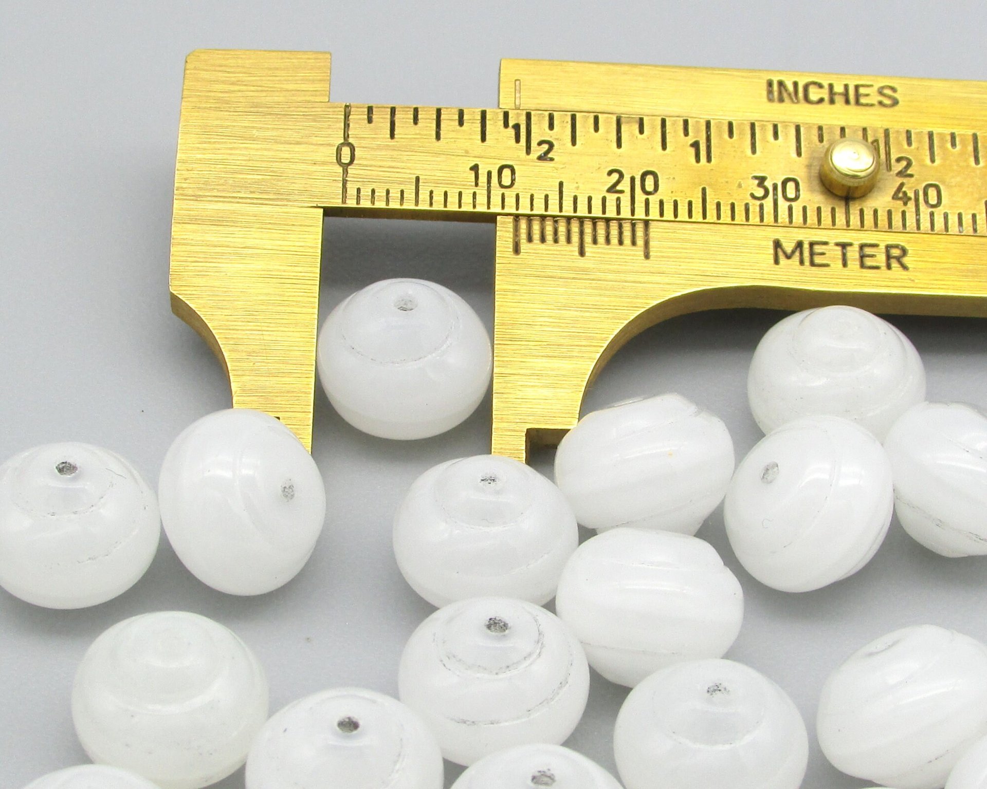 10x12mm Snail Rondelles, Alabaster White Pressed Glass Beads (25)