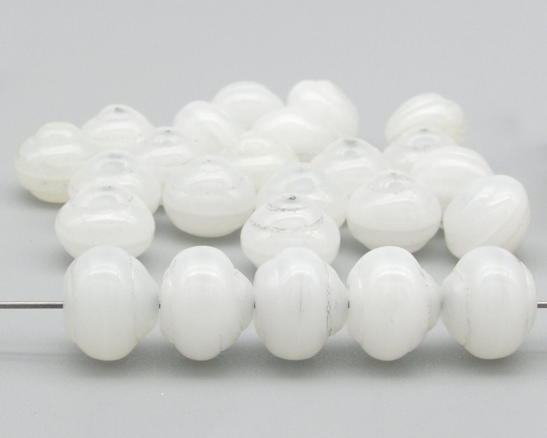 10x12mm Snail Rondelles, Alabaster White Pressed Glass Beads (25)