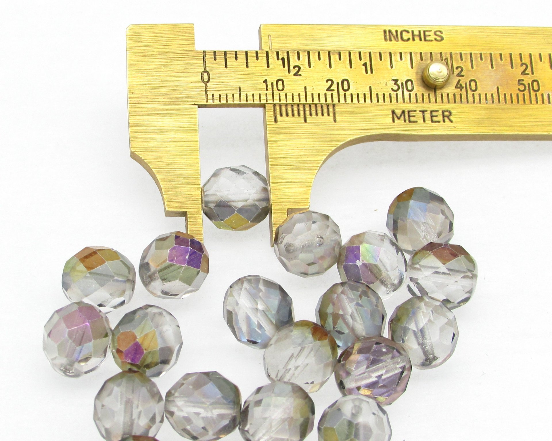 10mm Round Faceted Czech Glass Beads, Crystal Semi Gold Coated (21)