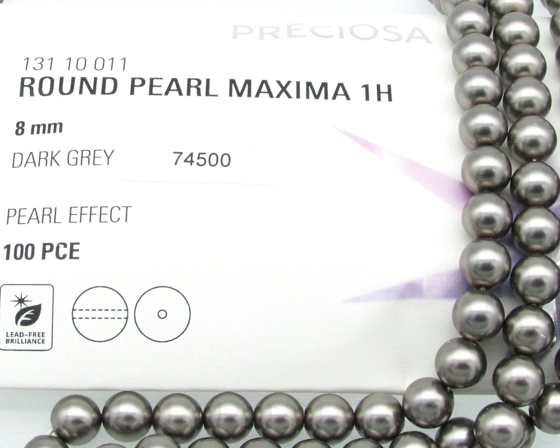 Preciosa Crystal 6mm 8mm Round Dark Gray Nacre Pearls (25)