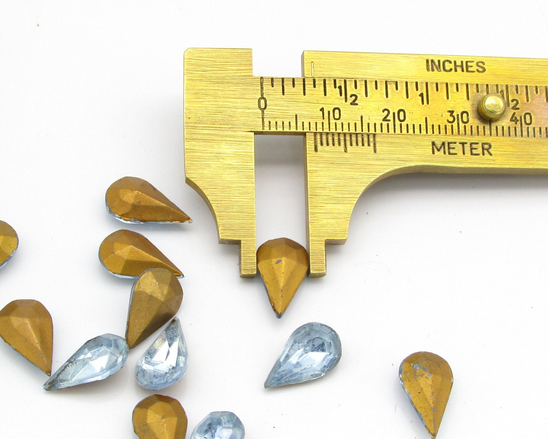 Light Sapphire Rhinestones, Vintage 13x7.8mm Foiled Pear Faceted Point Back