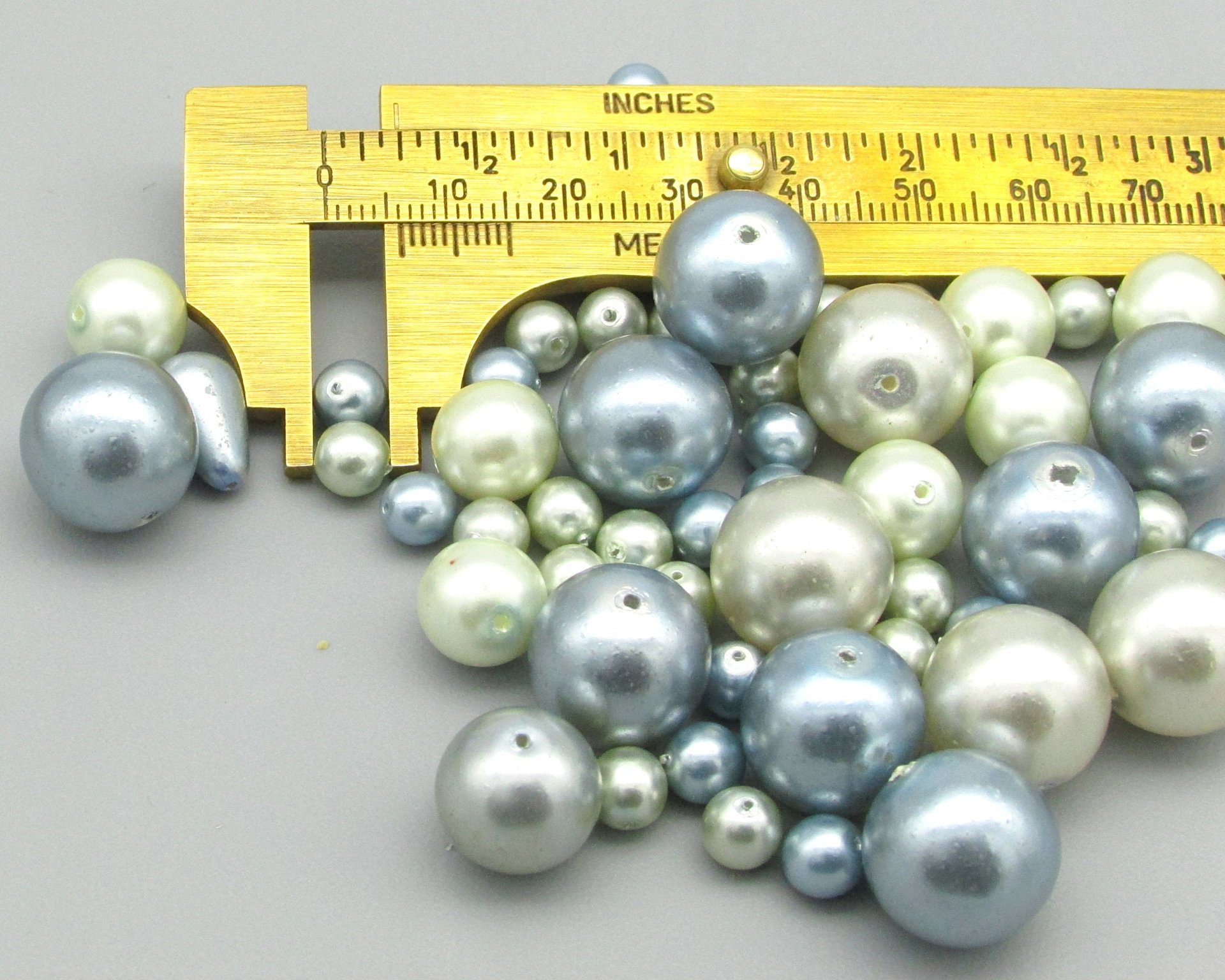 6-14mm Bead Mix, Light Blue and Pale Gray Glass Pearls 