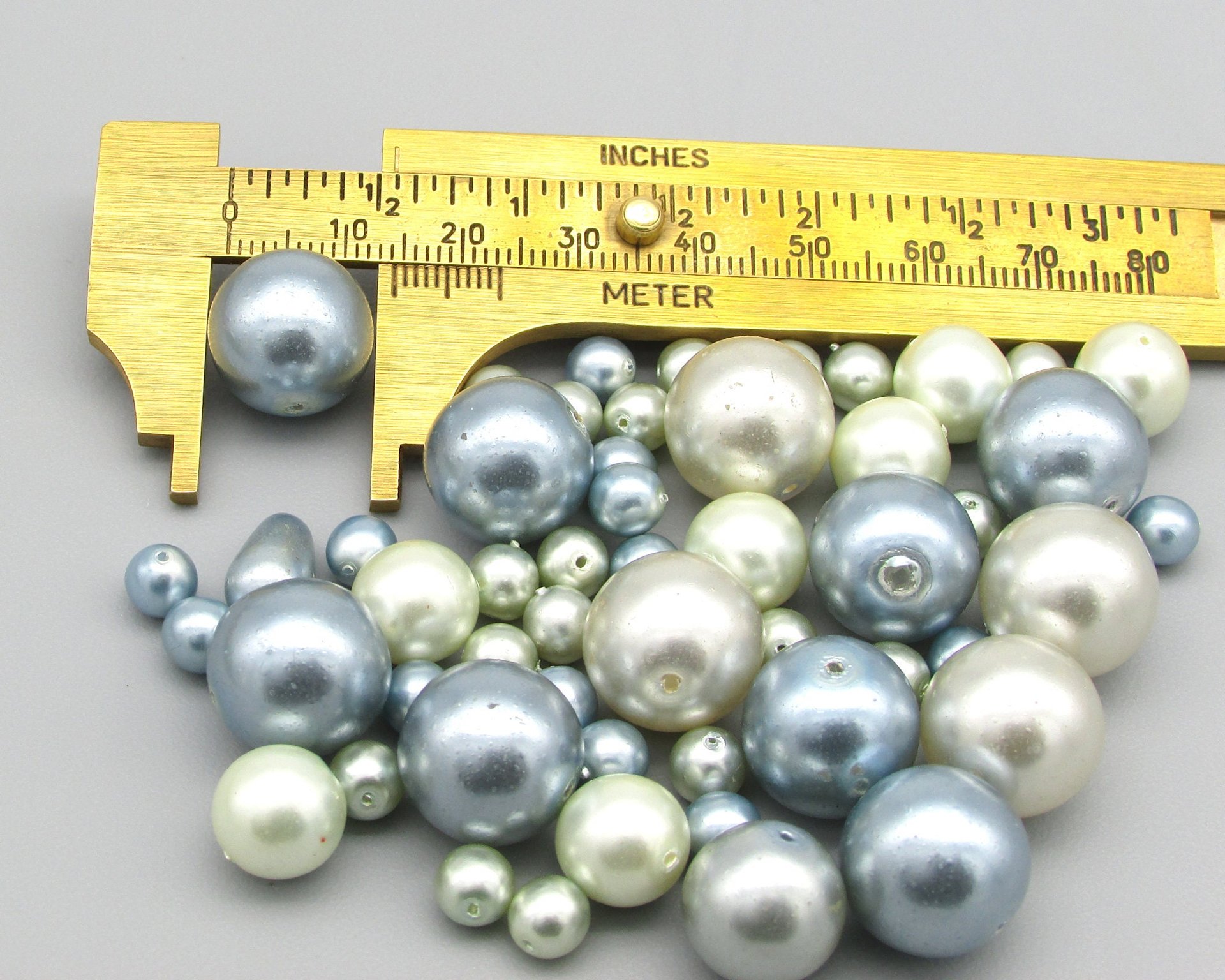 6-14mm Bead Mix, Light Blue and Pale Gray Glass Pearls 