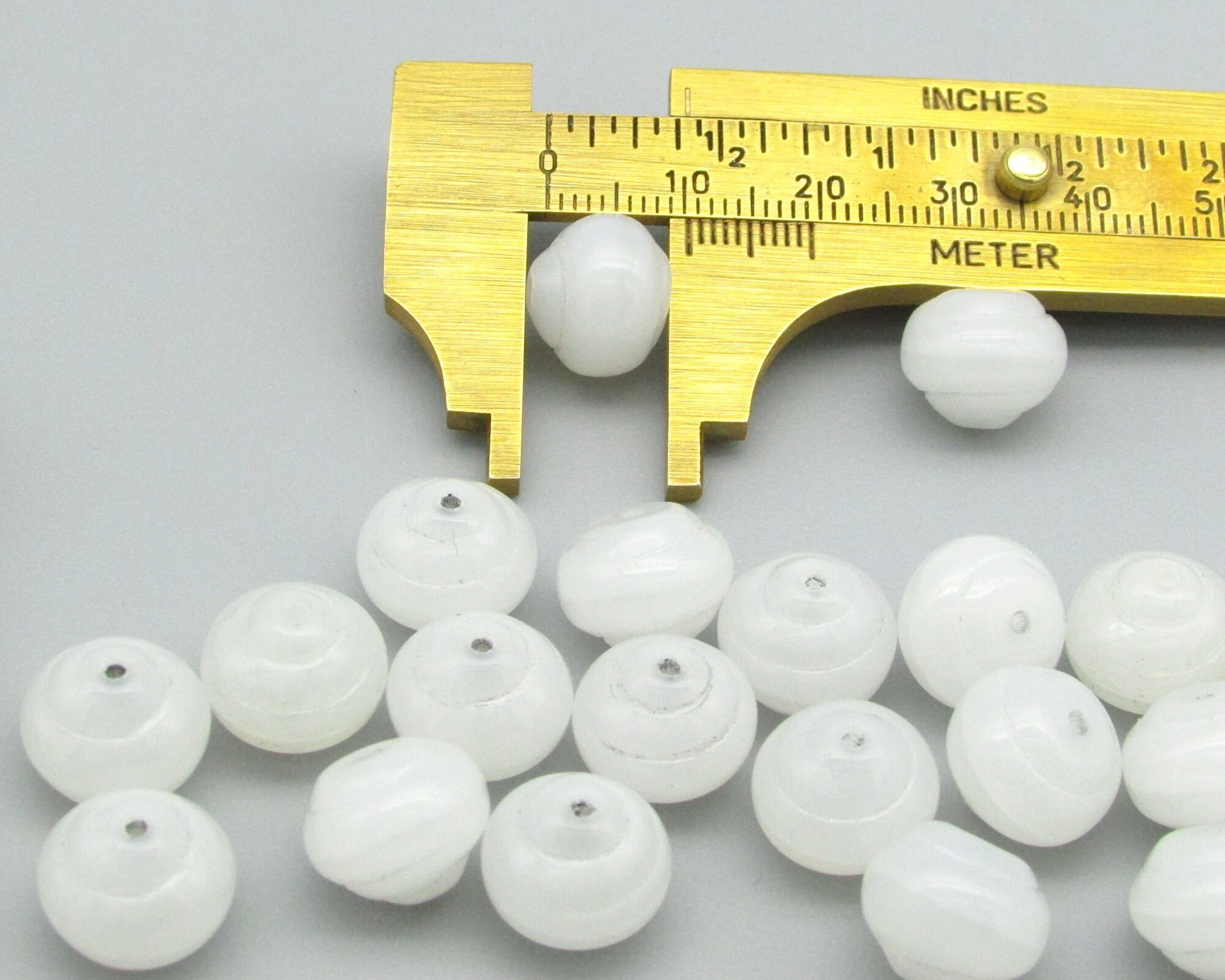 10x12mm Snail Rondelles, Alabaster White Pressed Glass Beads (25)