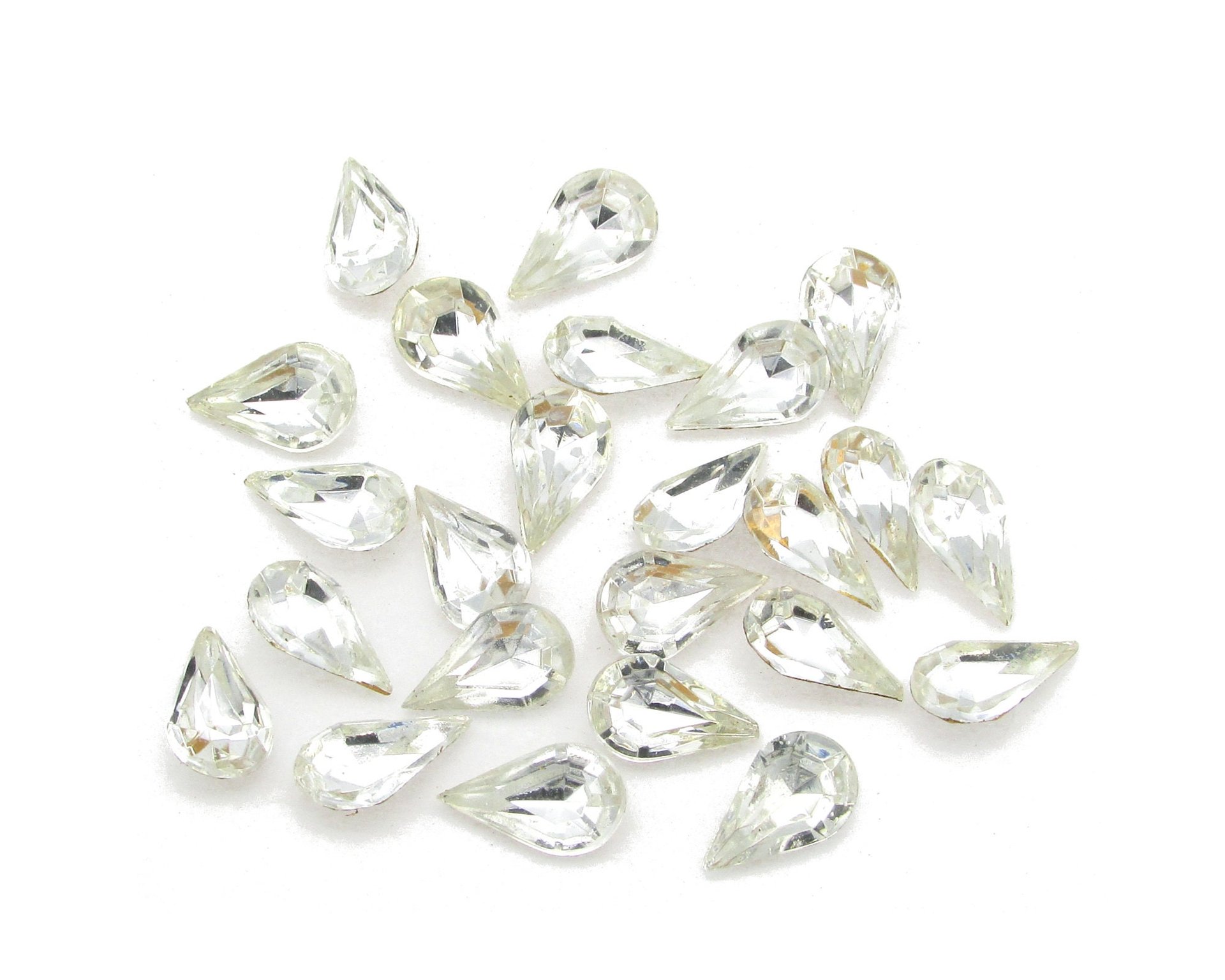 Vintage Teardrop Rhinestones, 10x6mm Pear-Shape Foiled Crystal Point Back Gems