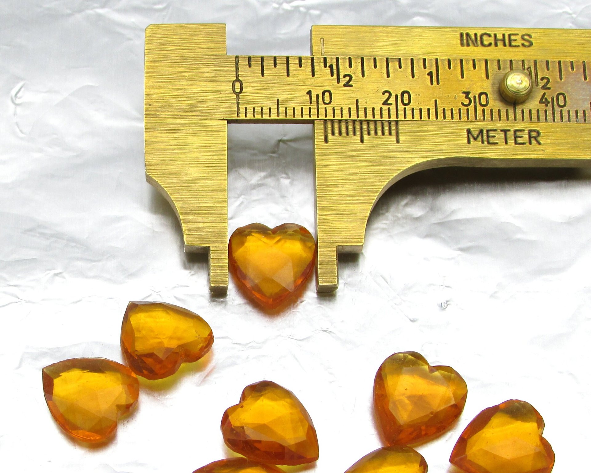 12mm Topaz Heart Rhinestone with Pointed Back, Vintage Glass Stones (9)