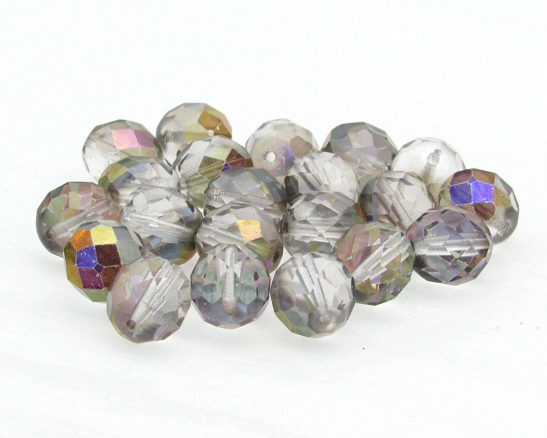 10mm Round Faceted Czech Glass Beads, Crystal Semi Gold Coated (21)