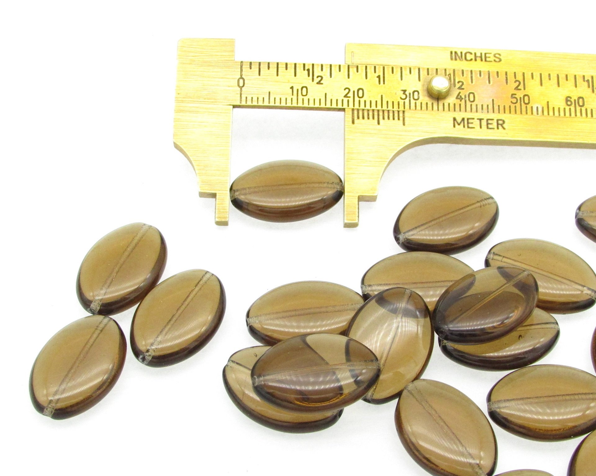 20mm Flat Oval Beads, Translucent Brown Czech Glass