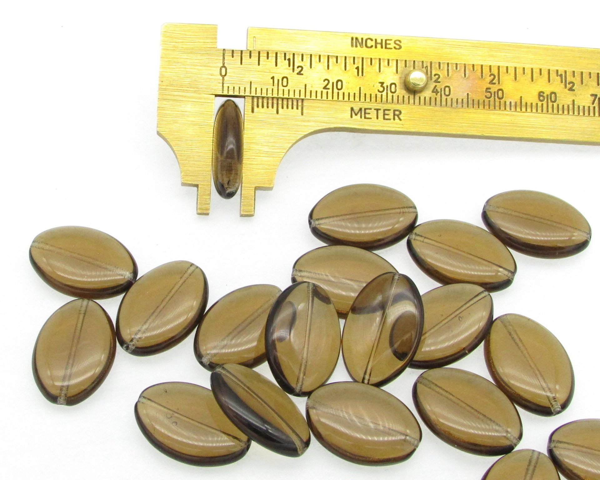 20mm Flat Oval Beads, Translucent Brown Czech Glass