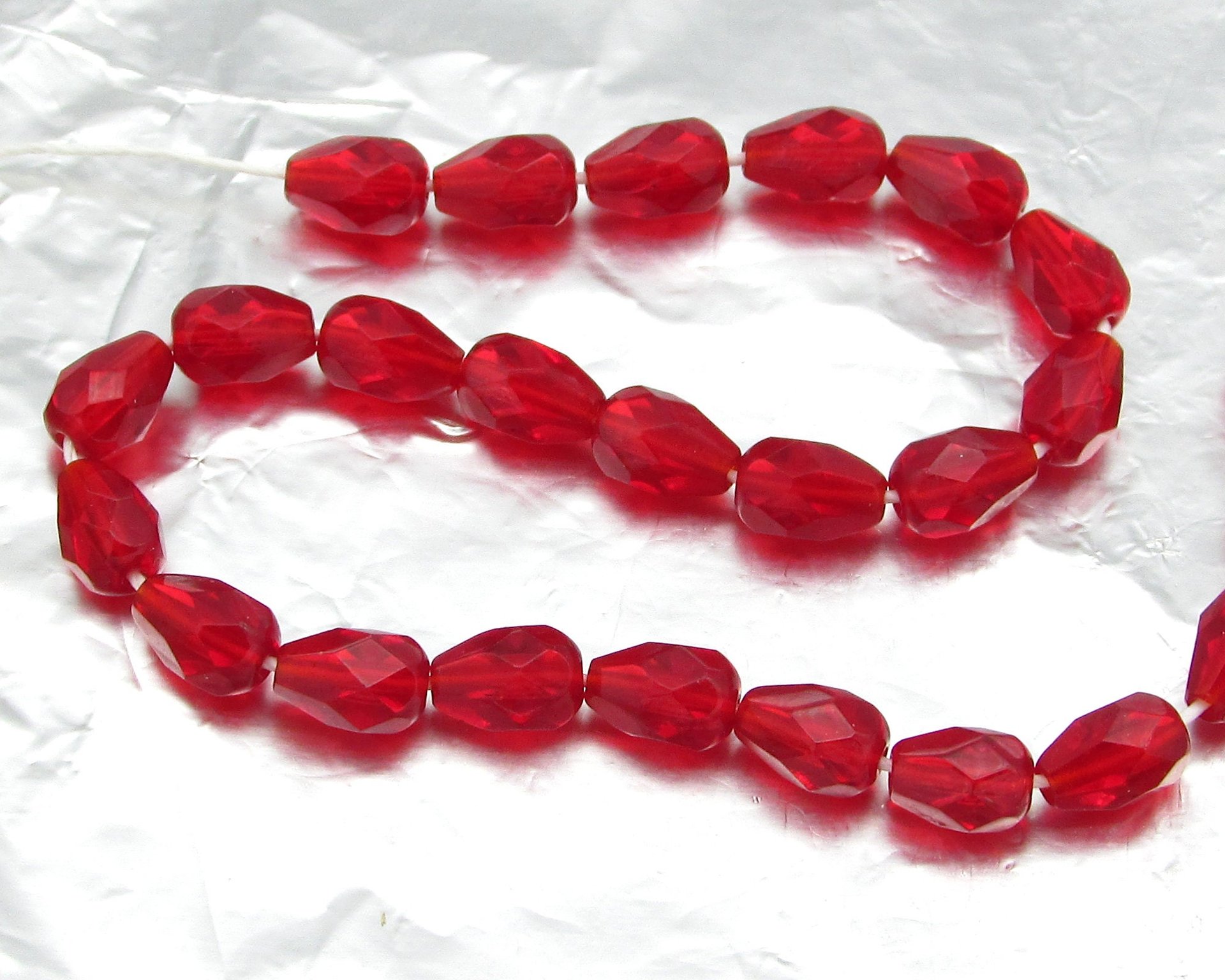 Siam Ruby 7x5mm Faceted Teardrop Beads