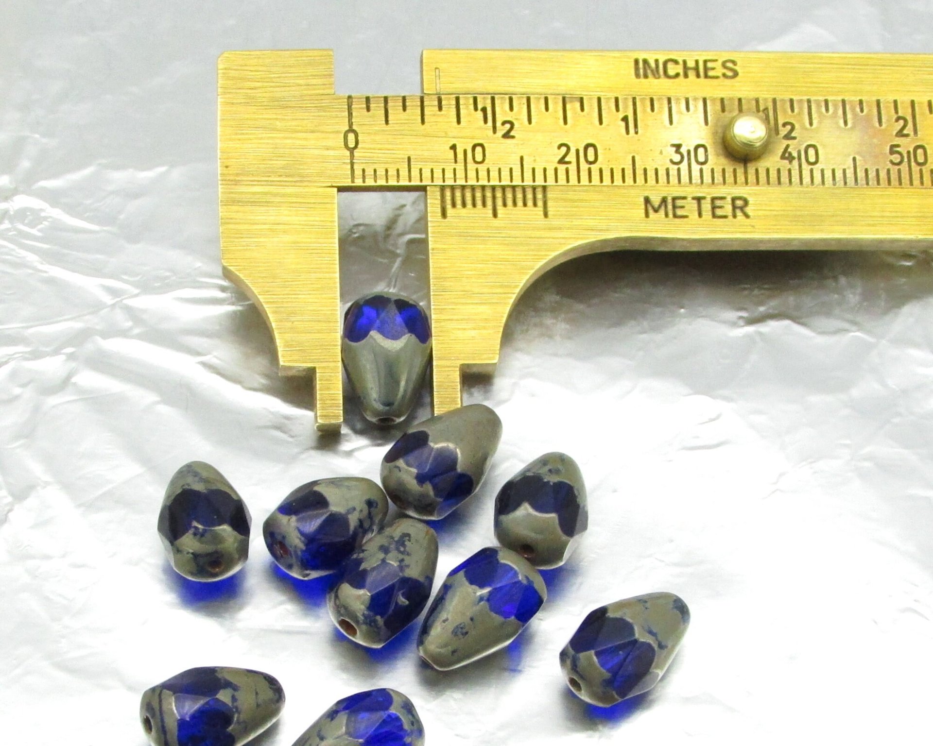 12x8mm Sapphire Picasso Teardrop 3-Cut Window Beads