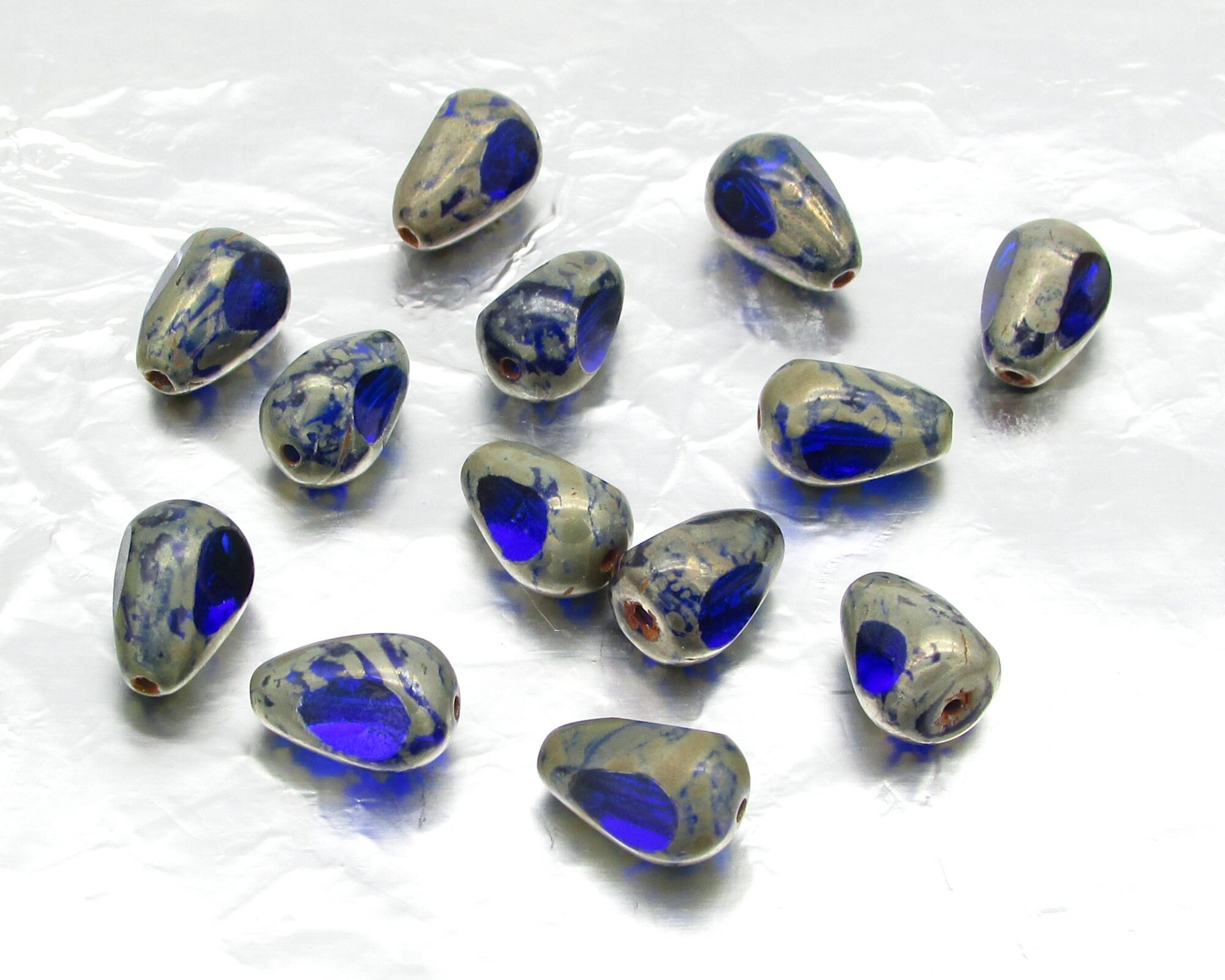 12x8mm Sapphire Picasso Teardrop 3-Cut Window Beads