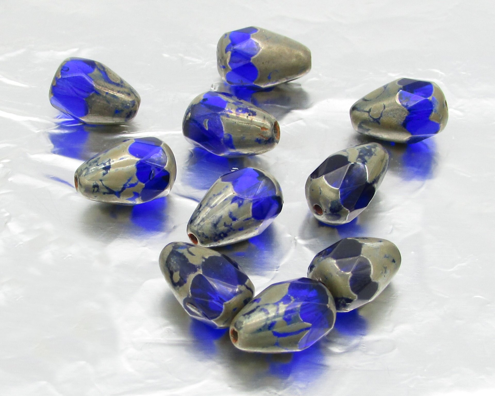 12x8mm Sapphire Picasso Faceted Teardrop Czech Glass Beads