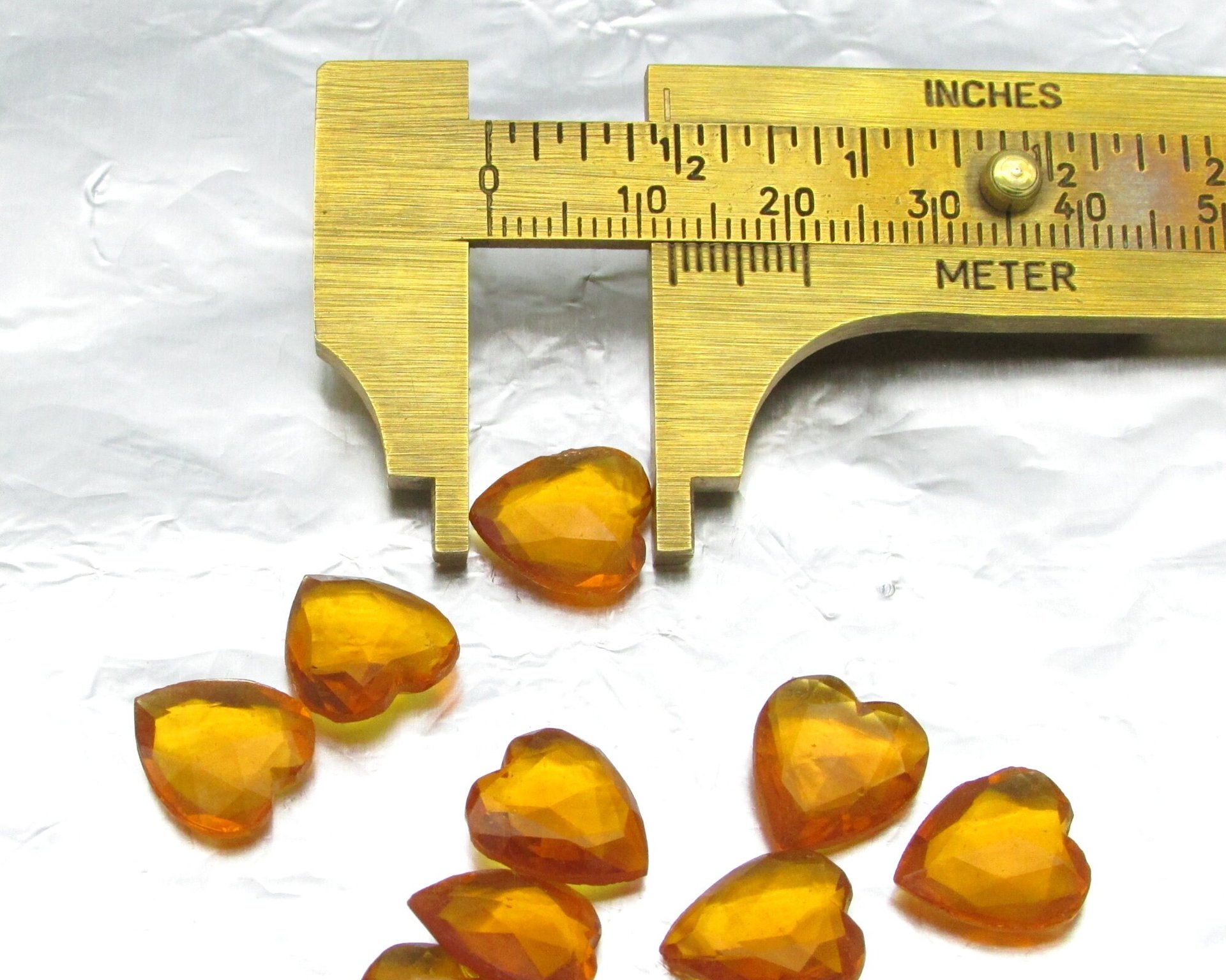 12mm Topaz Heart Rhinestone with Pointed Back, Vintage Glass Stones (9)