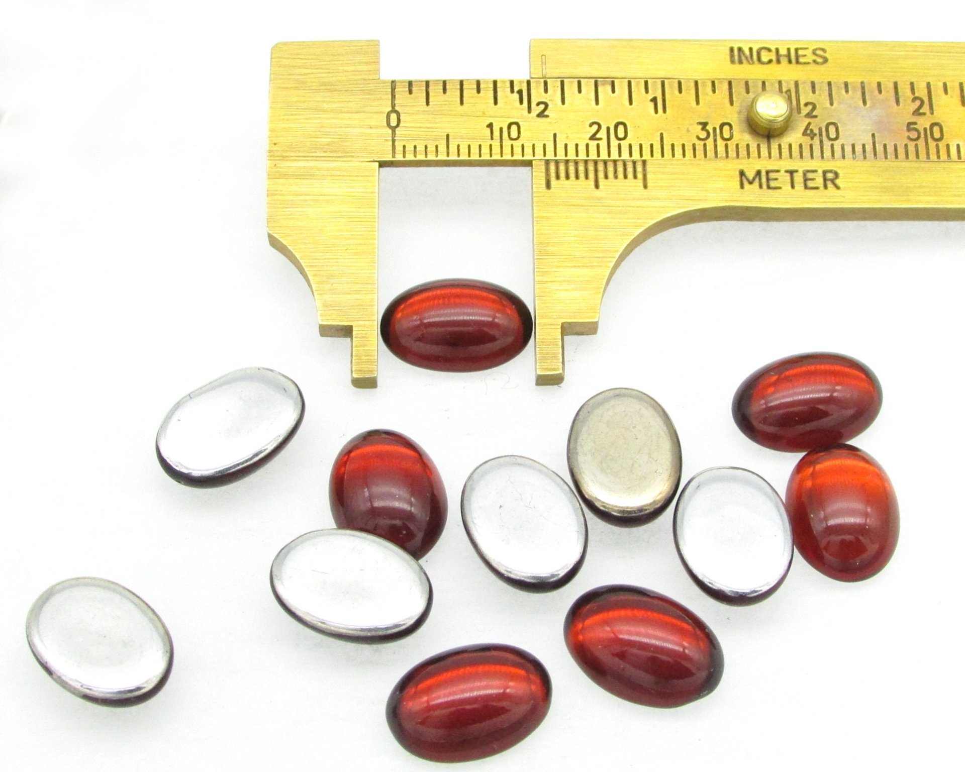 14x10mm Oval Glass Cabochons, Vintage Ruby Red Flat Backs