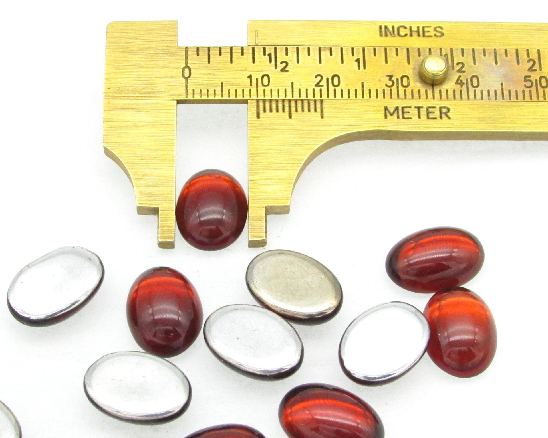 14x10mm Oval Glass Cabochons, Vintage Ruby Red Flat Backs