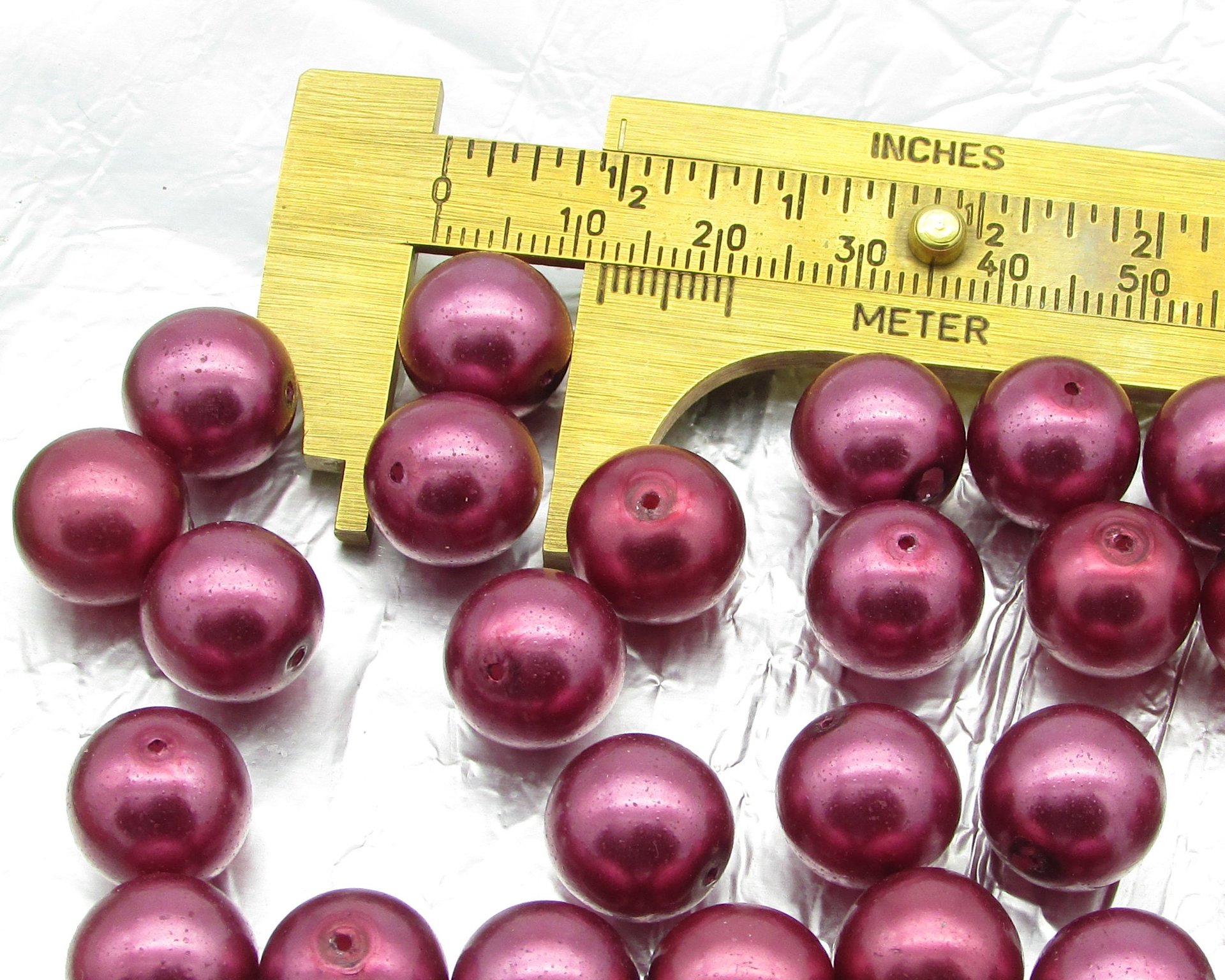 Round Glass Beads, Fuchsia Czech Faux Pearls 12mm 10mm