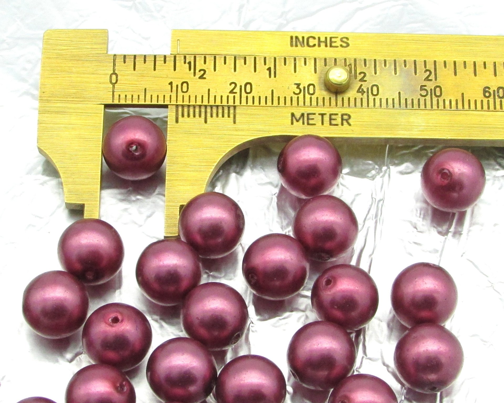 Round Glass Beads, Fuchsia Czech Faux Pearls 12mm 10mm