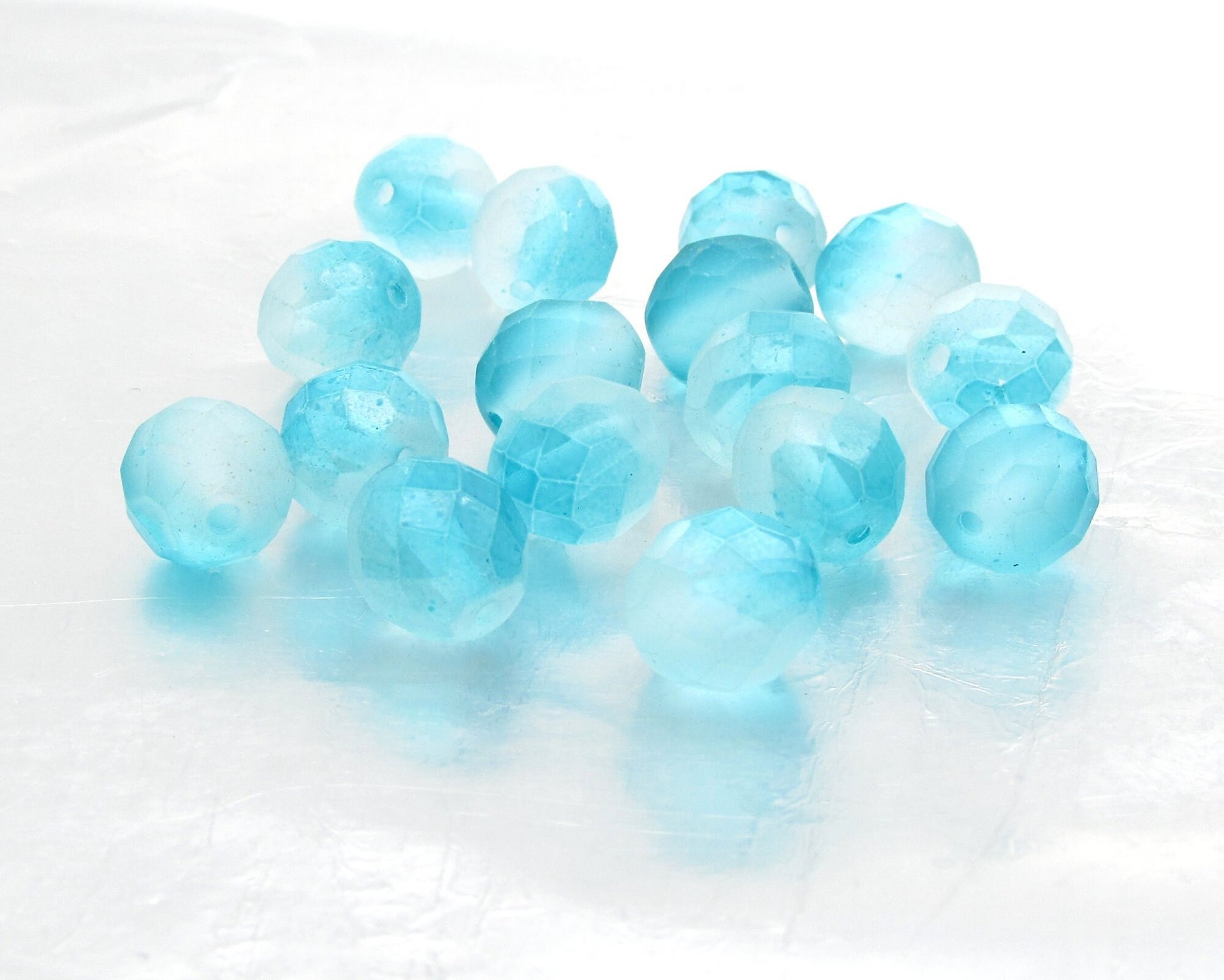 10mm Aqua Two-Tone Czech Fire Polished Beads (20)