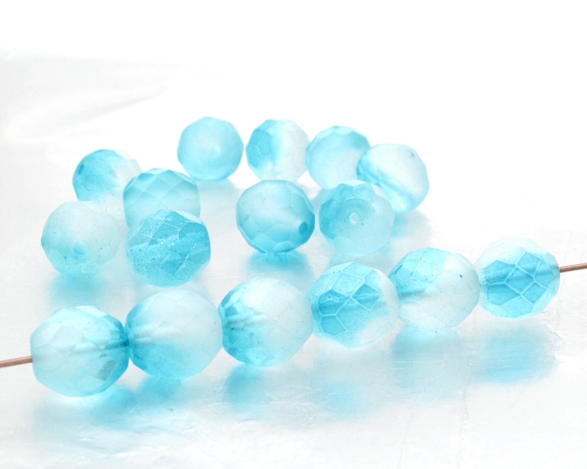 10mm Aqua Two-Tone Czech Fire Polished Beads (20)