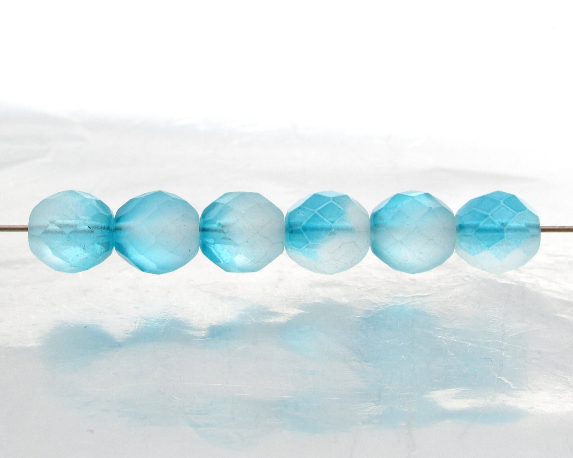 10mm Aqua Two-Tone Czech Fire Polished Beads (20)