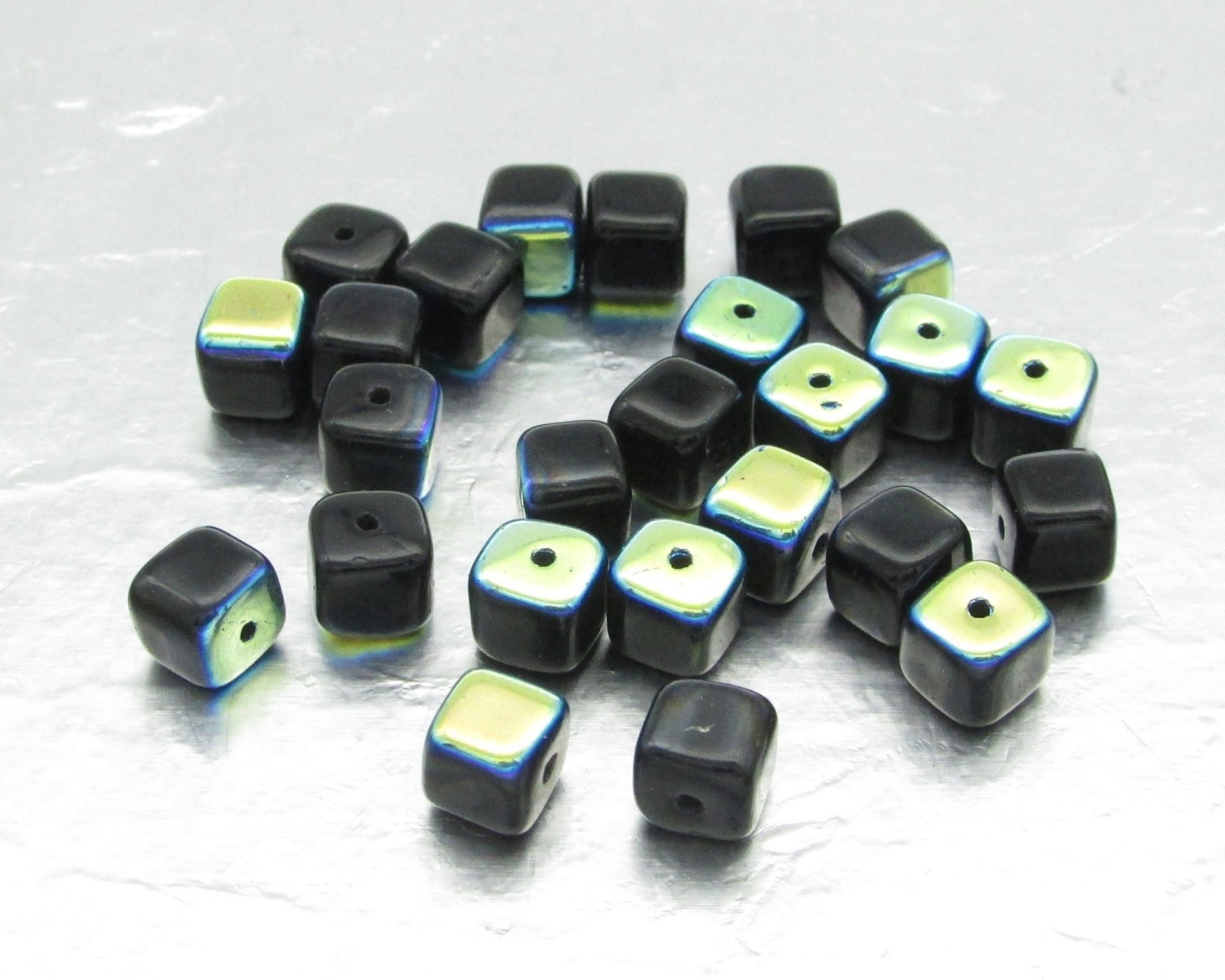 5mm Cubes, Jet AB Small Czech Pressed Glass Beads