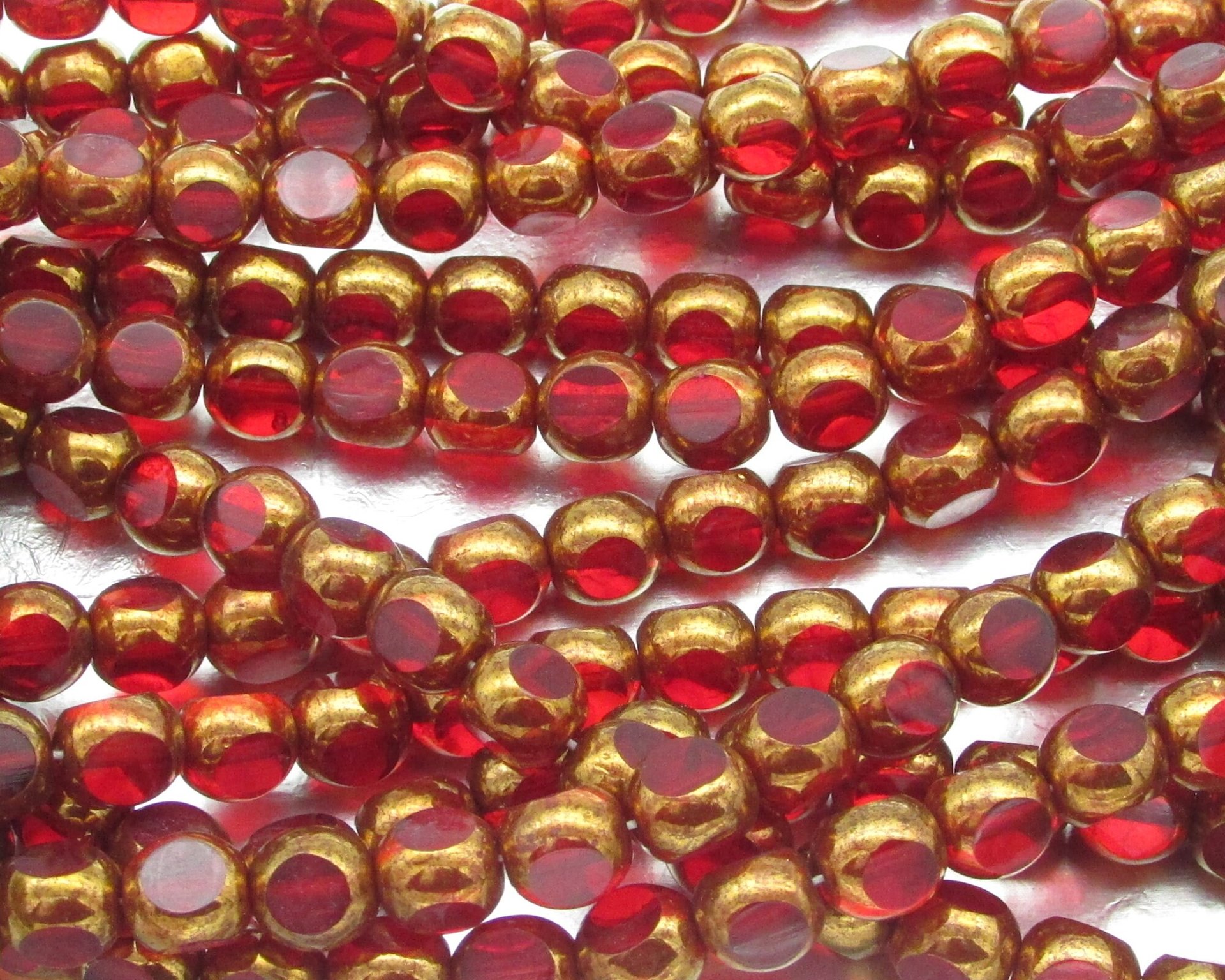 8mm Tri-Cut Rounds, Czech Glass Window Beads, Siam with Bronze