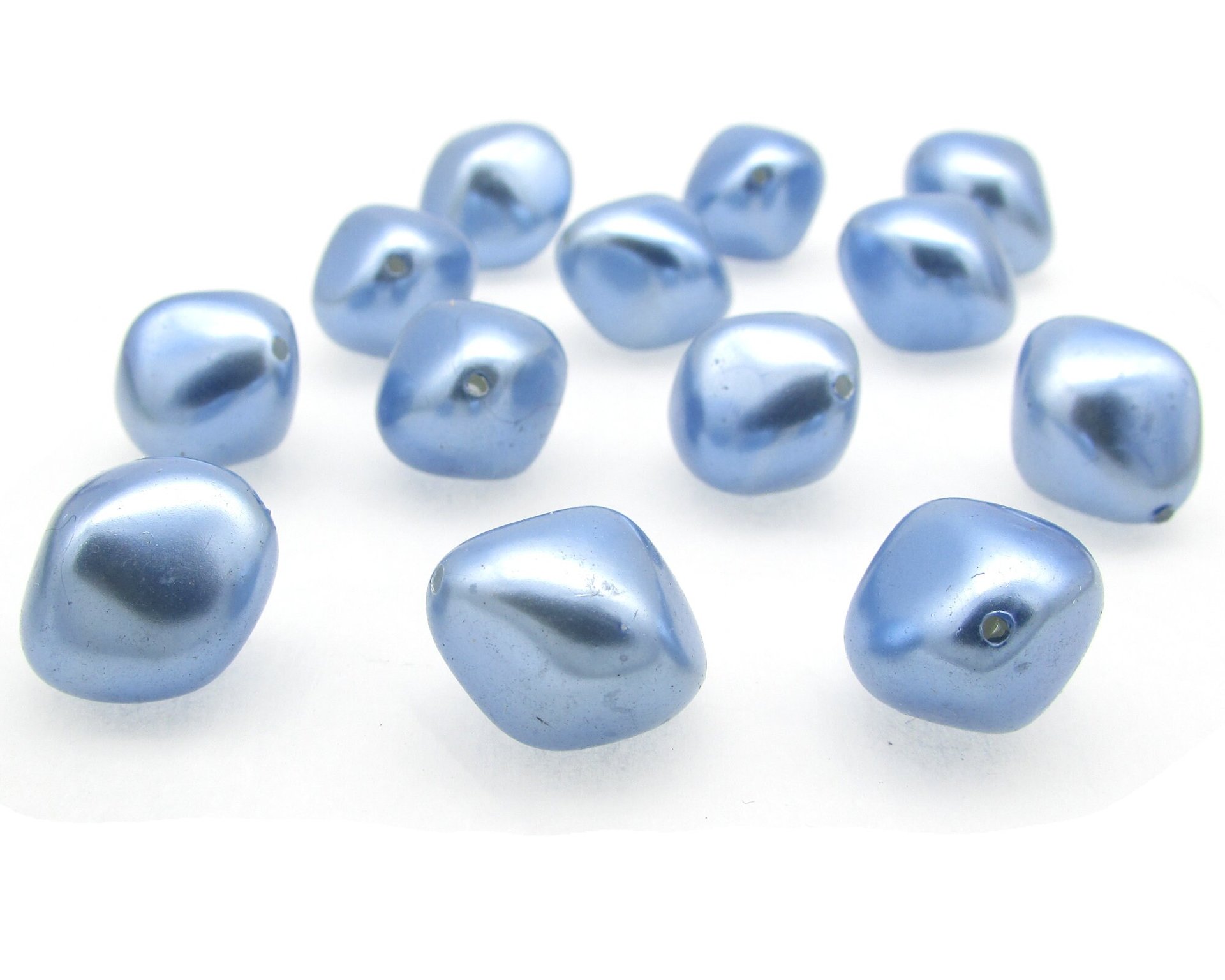 18mm Bicone Beads, Light Sapphire Blue Vintage Plastic Pearls