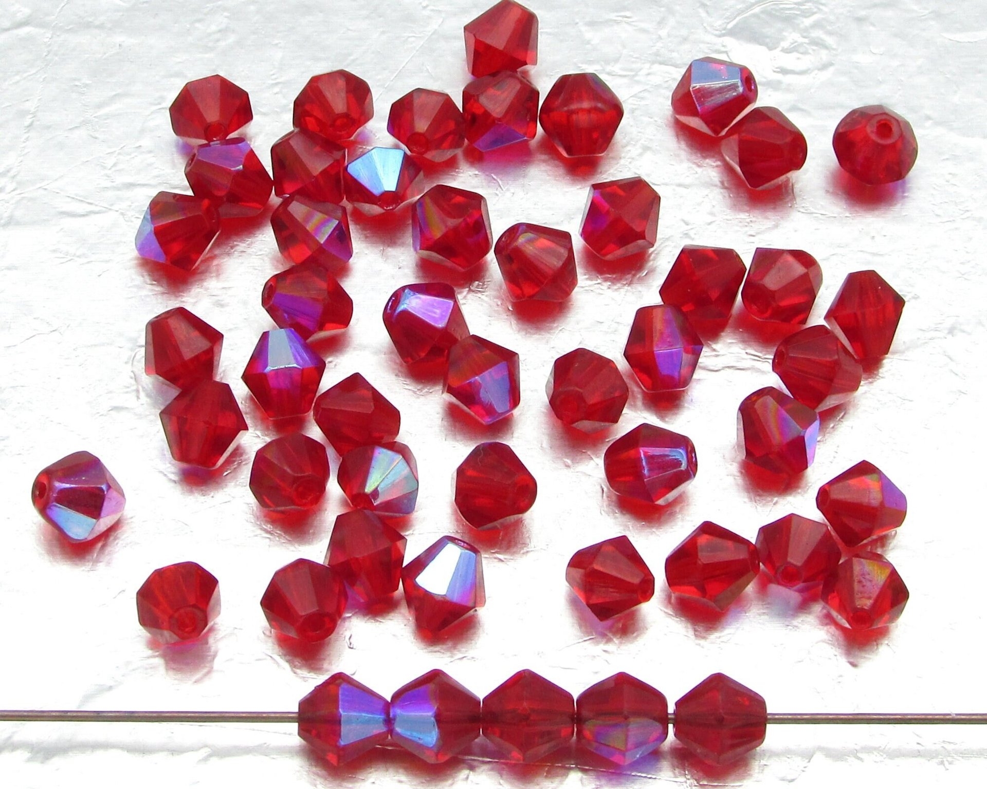 Vintage 6mm Light Siam AB Faceted Bicones